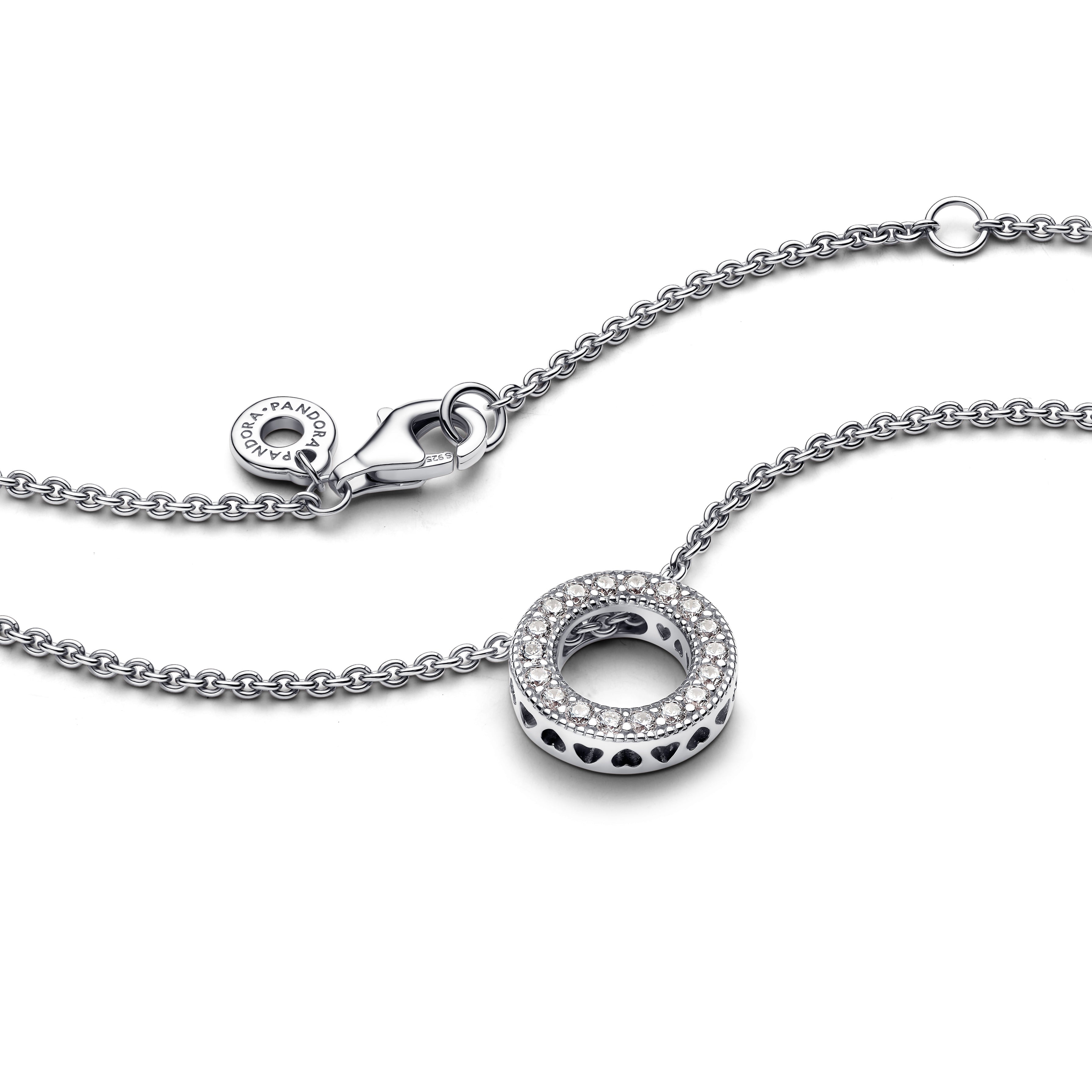 Pandora Logo Reversible Silver Collier With Clear Cubic Zirconia