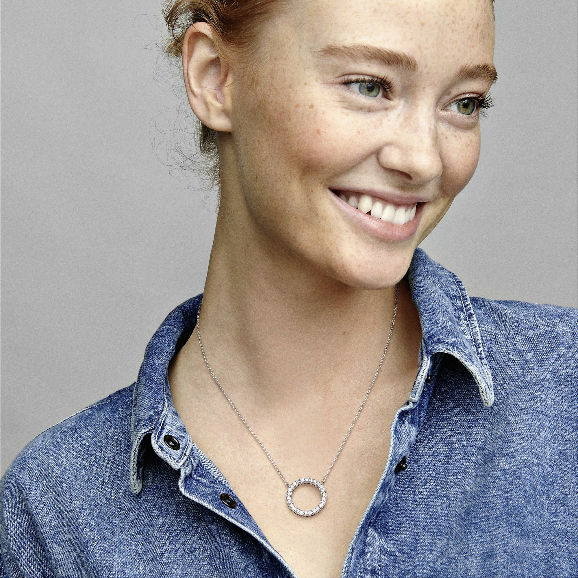 Pandora Logo Reversible Silver Collier With Clear Cubic Zirconia