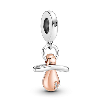 Pacifier Sterling Silver And 14K Rose Gold-Plated Dangle With Clear Cubic Zirconia
