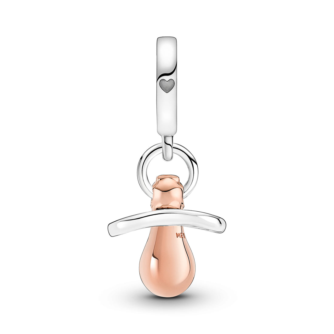 Pacifier Sterling Silver And 14K Rose Gold-Plated Dangle With Clear Cubic Zirconia