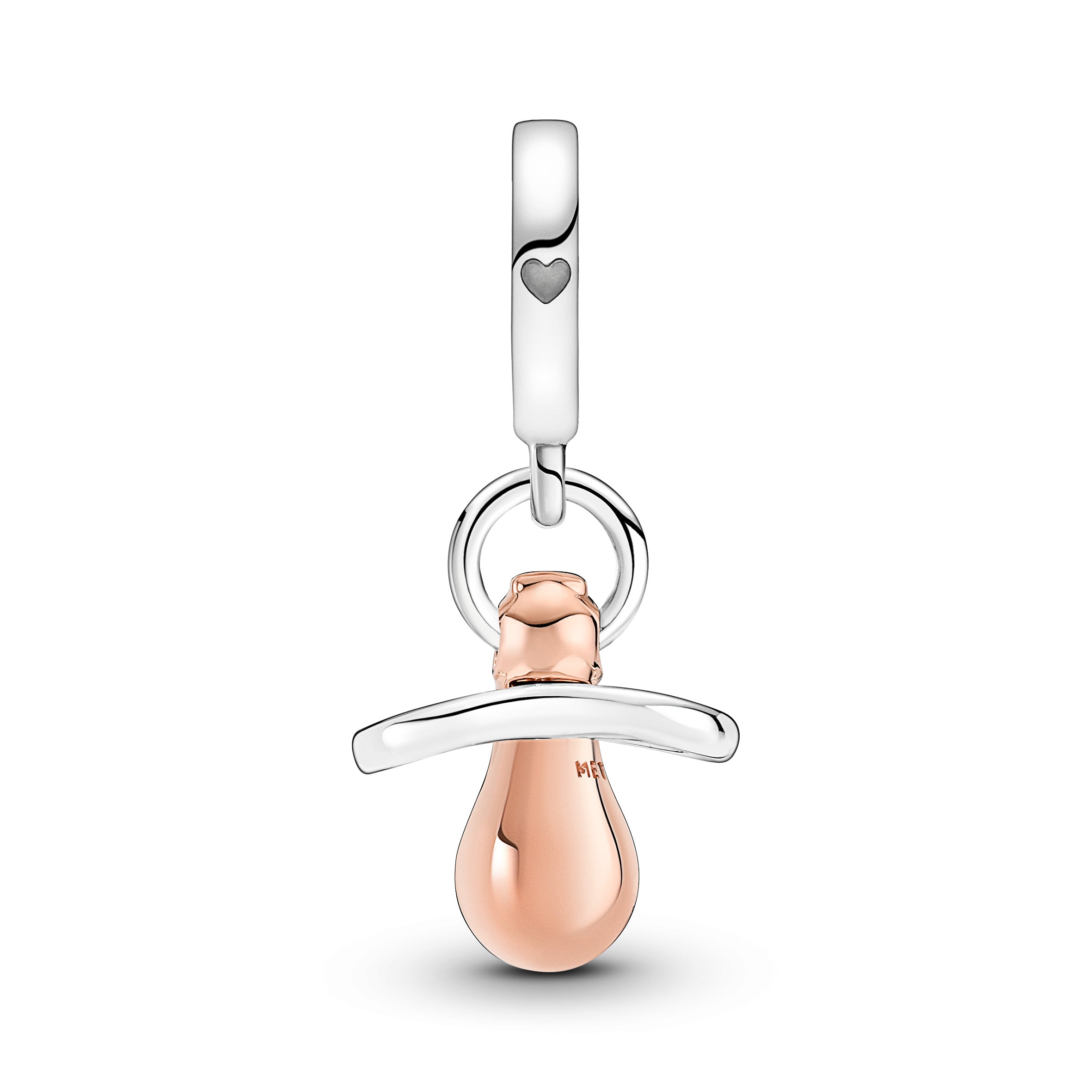 Pacifier Sterling Silver And 14K Rose Gold-Plated Dangle With Clear Cubic Zirconia
