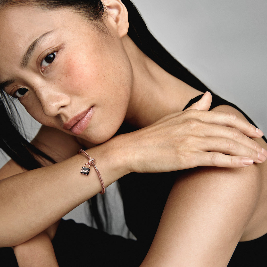 Padlock 14K Rose Gold-Plated Dangle With Clear Cubic Zirconia And Black Enamel