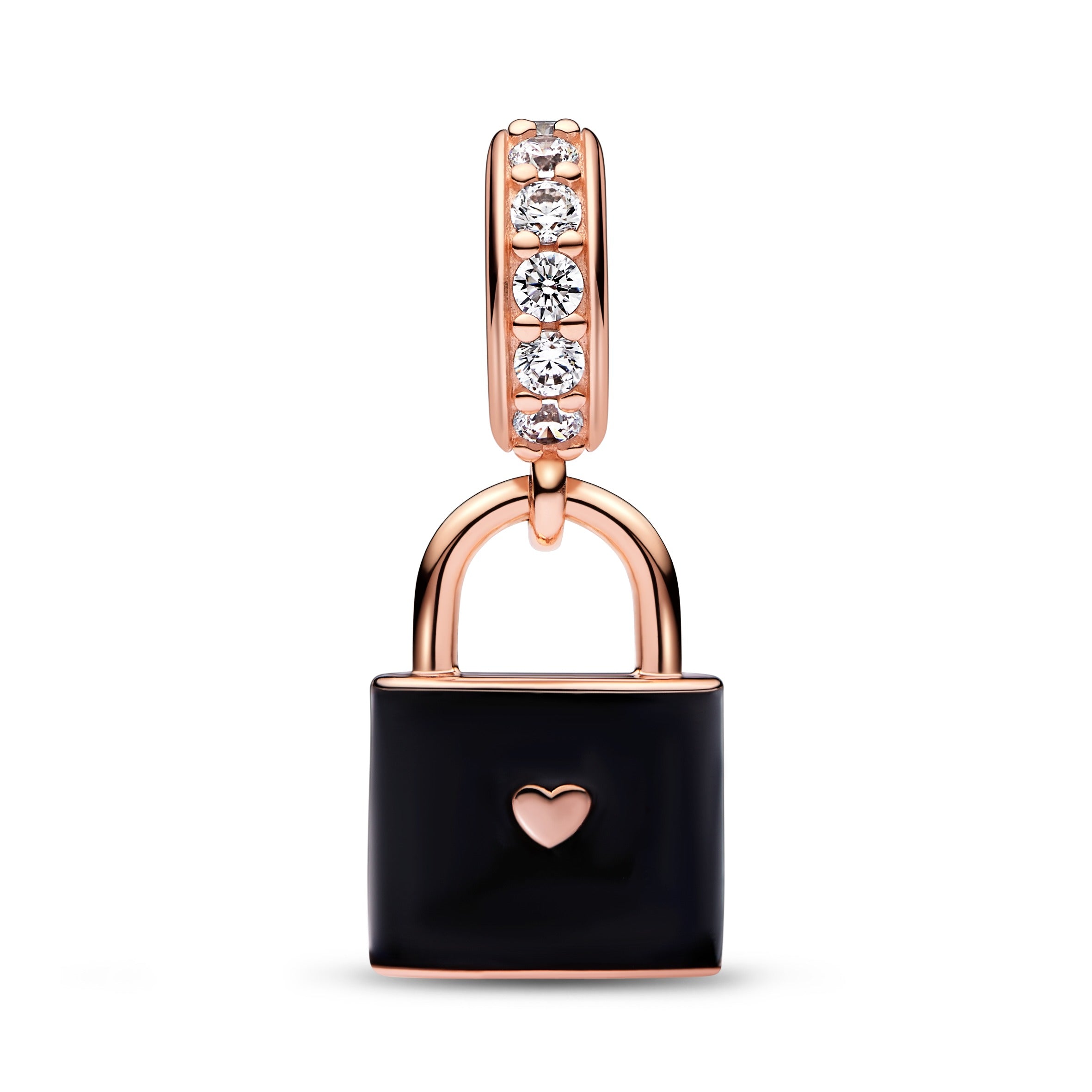 Padlock 14K Rose Gold-Plated Dangle With Clear Cubic Zirconia And Black Enamel