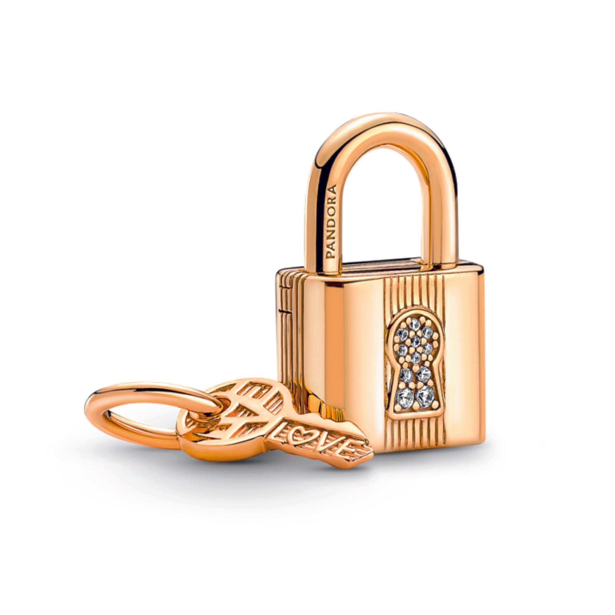 Padlock And Key 14K Gold-Plated Dangle With Clear Cubic Zirconia