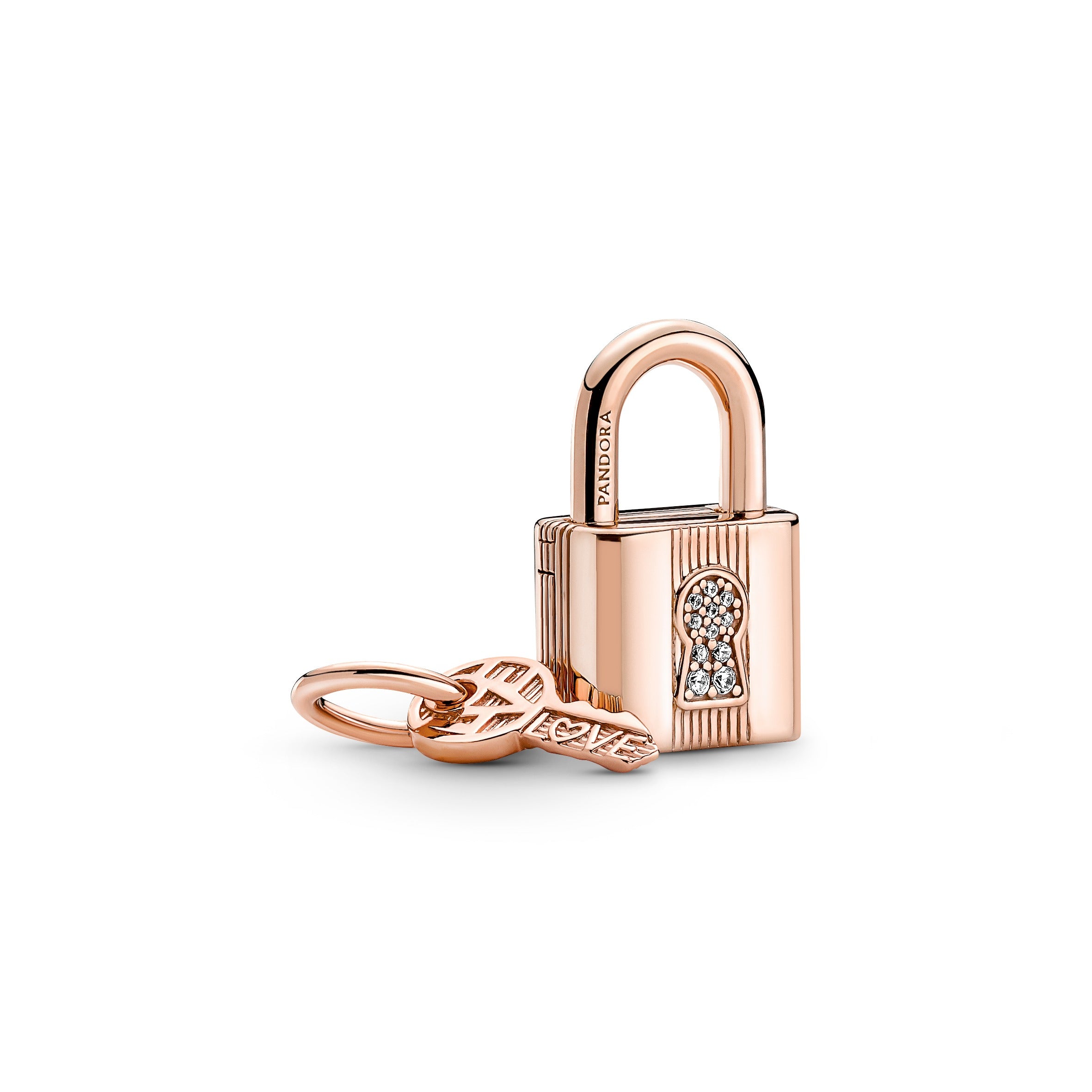 Padlock And Key 14K Rose Gold-Plated Dangle With Clear Cubic Zirconia