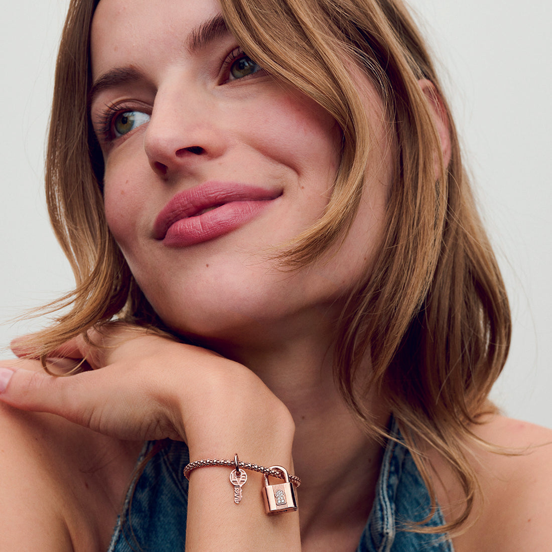 Padlock And Key 14K Rose Gold-Plated Dangle With Clear Cubic Zirconia