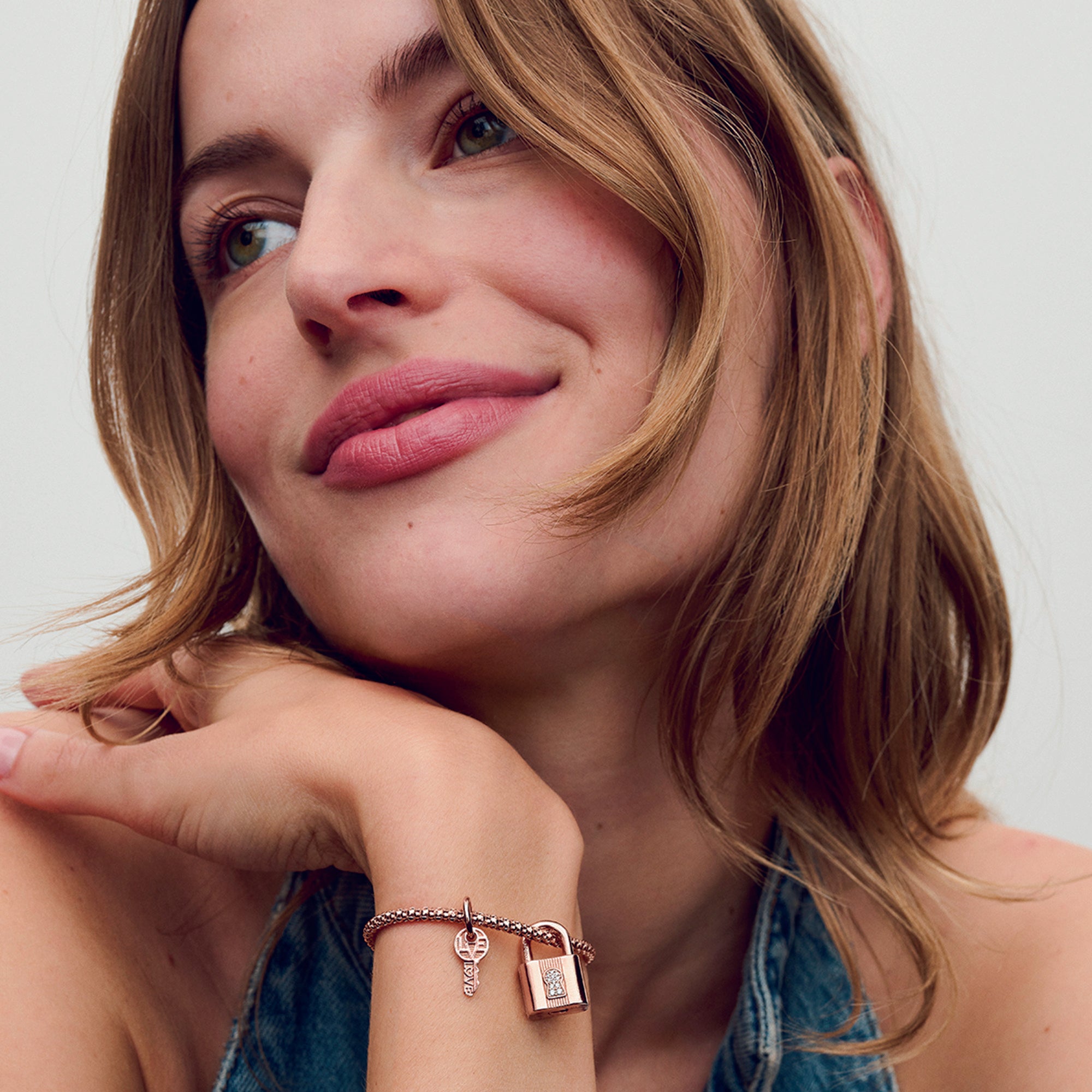 Padlock And Key 14K Rose Gold-Plated Dangle With Clear Cubic Zirconia