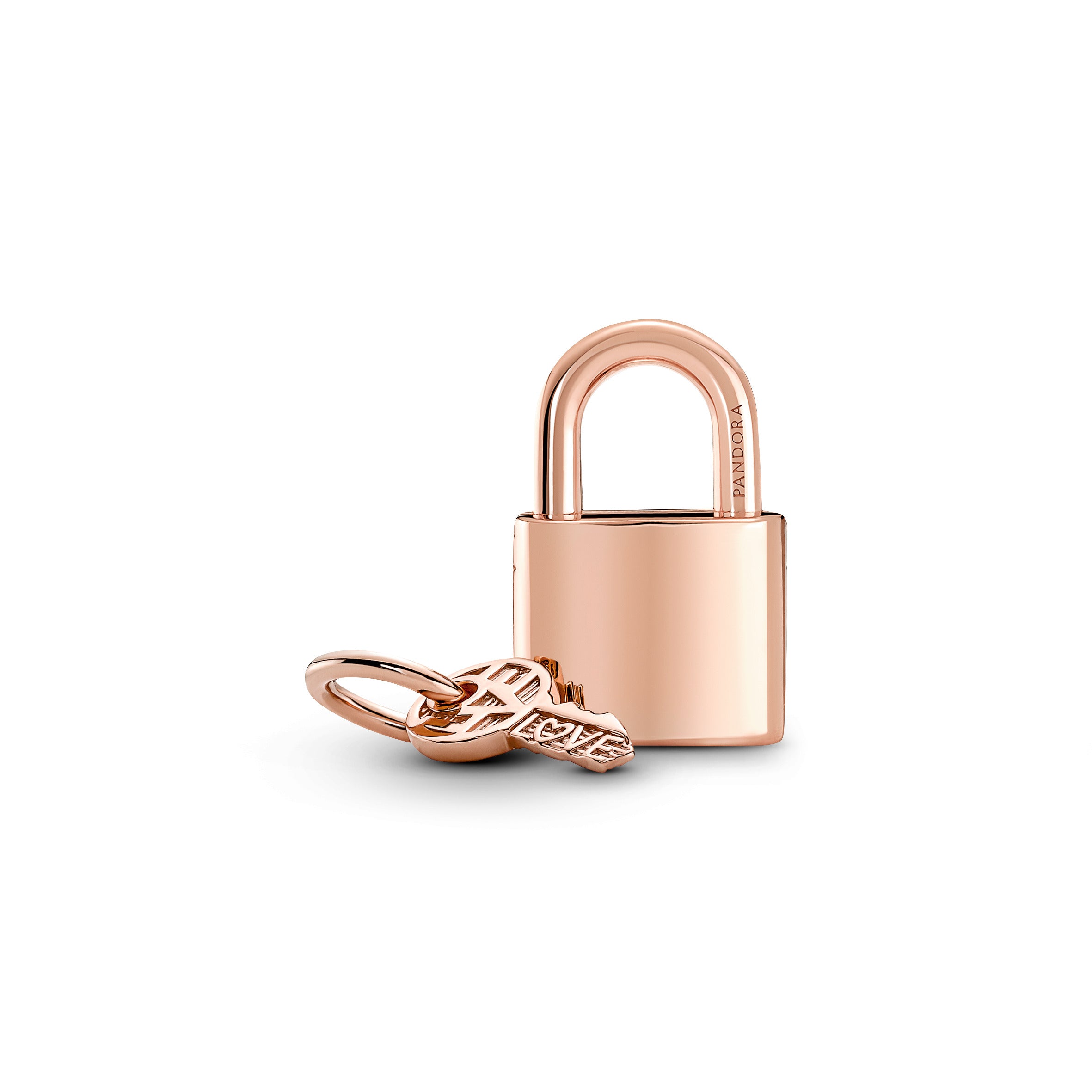 Padlock And Key 14K Rose Gold-Plated Dangle With Clear Cubic Zirconia