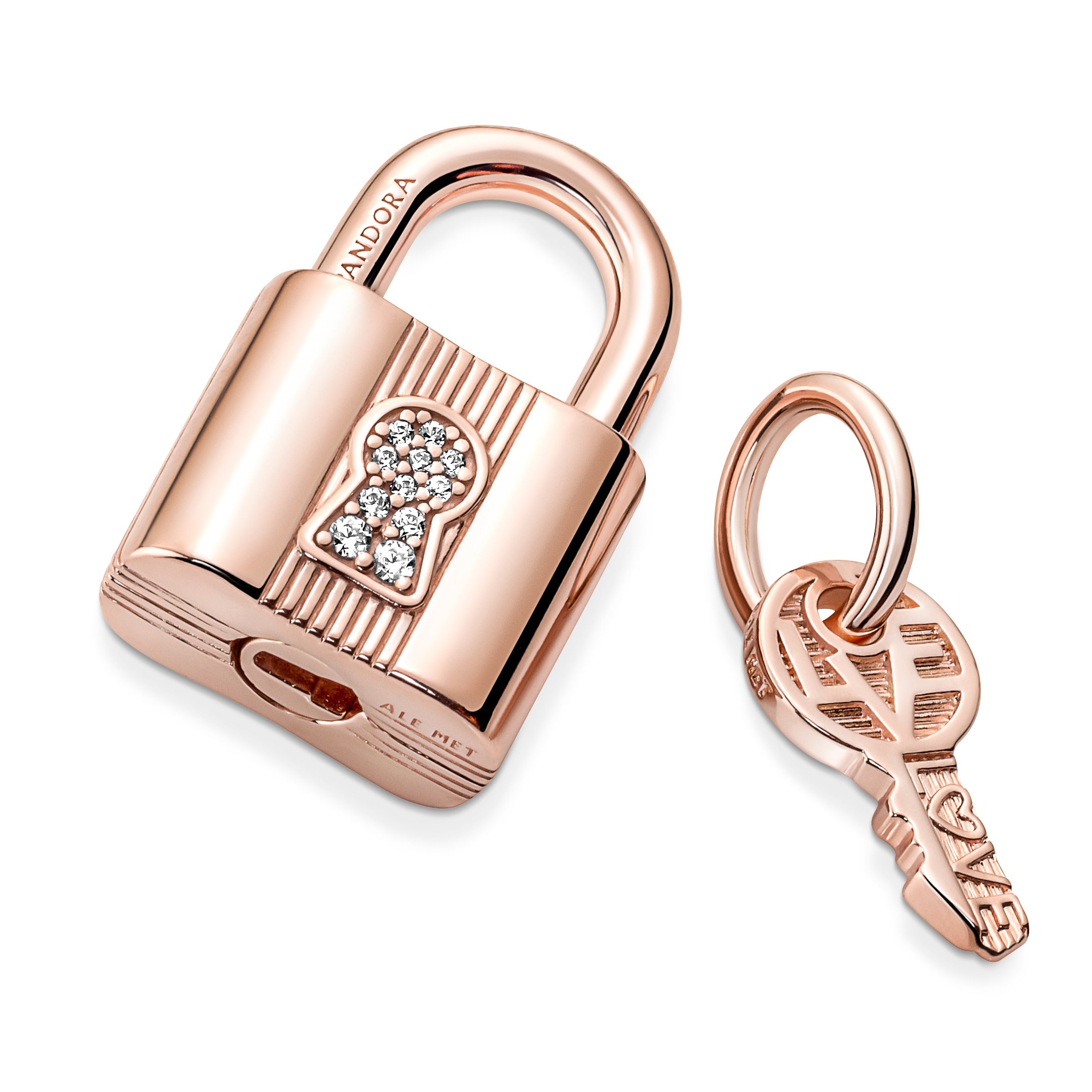 Padlock And Key 14K Rose Gold-Plated Dangle With Clear Cubic Zirconia