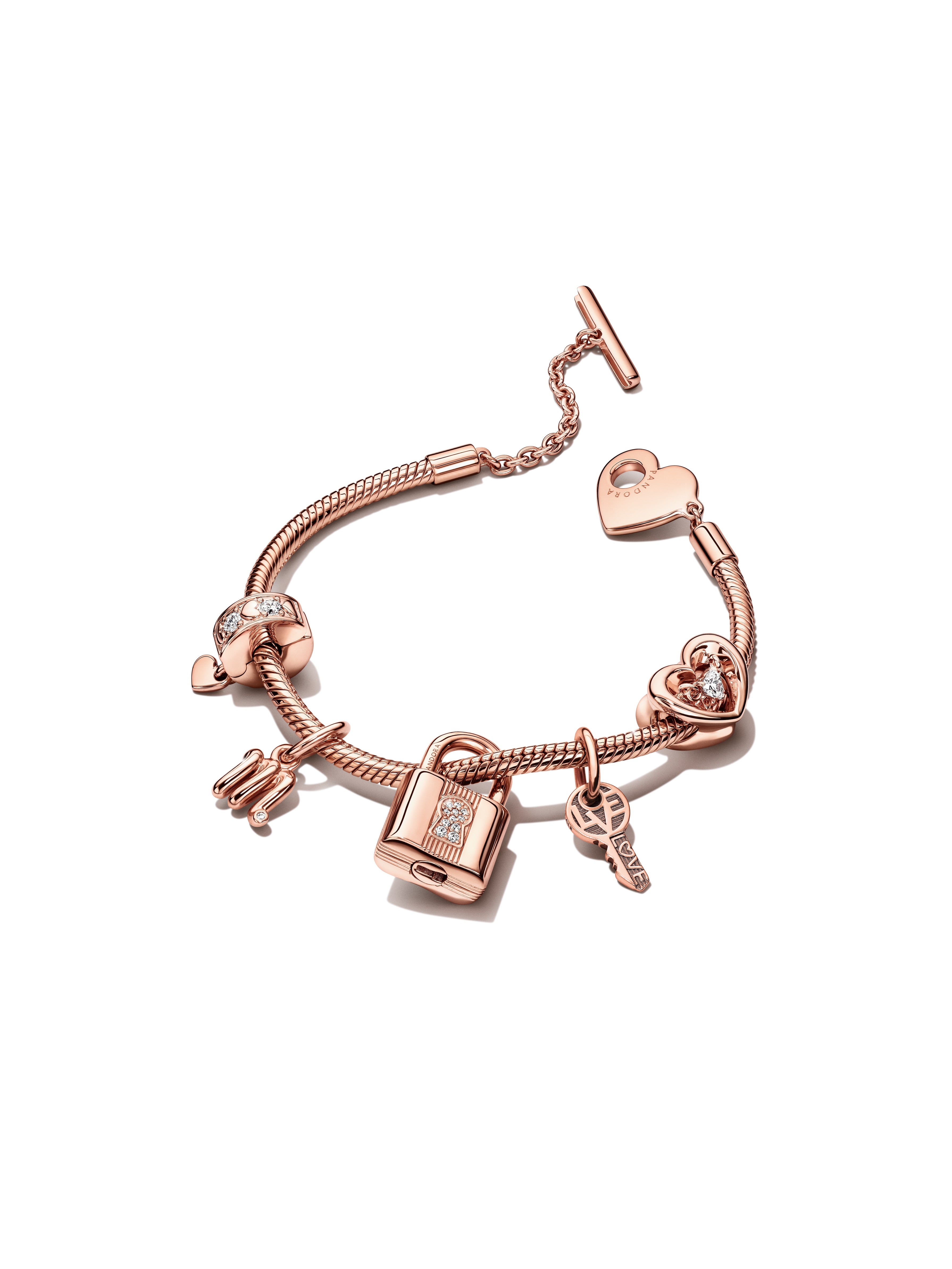 Padlock And Key 14K Rose Gold-Plated Dangle With Clear Cubic Zirconia