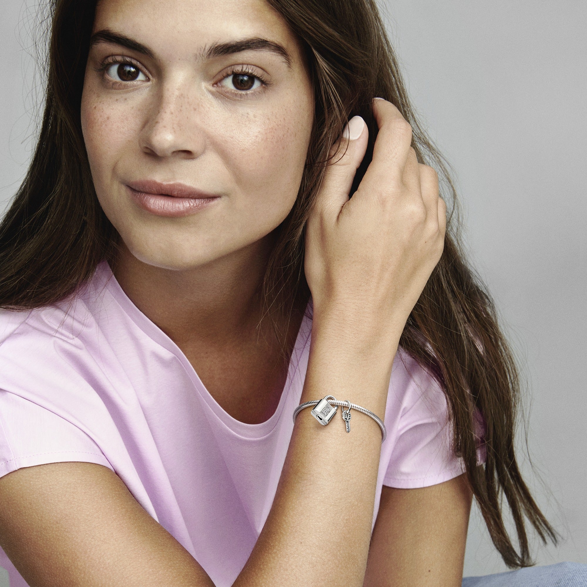 Padlock And Key Sterling Silver Dangle With Clear Cubic Zirconia