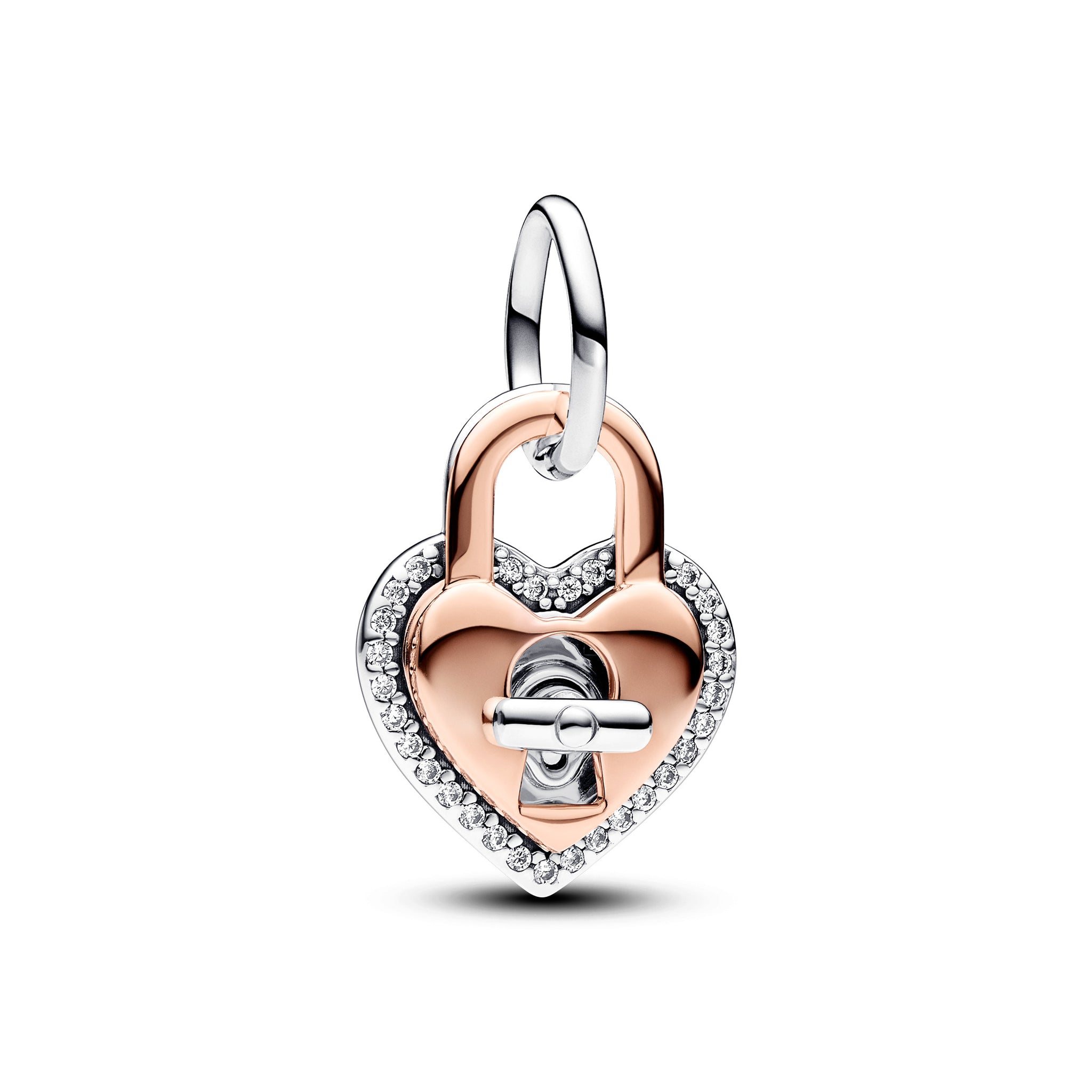 Padlock Heart Sterling Silver And 14K Rose Gold-Plated Dangle With Clear Cubic Zirconia