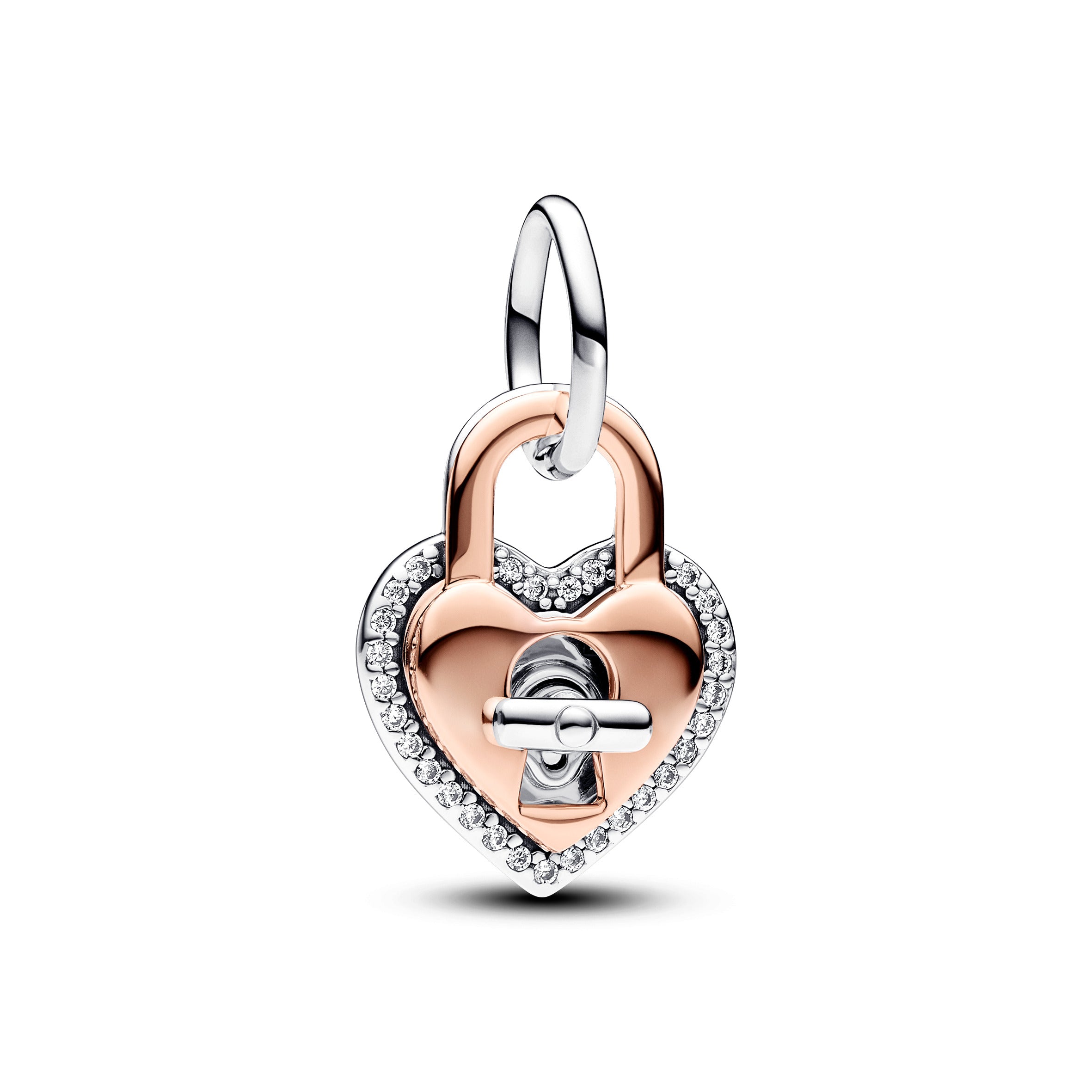 Padlock Heart Sterling Silver And 14K Rose Gold-Plated Dangle With Clear Cubic Zirconia