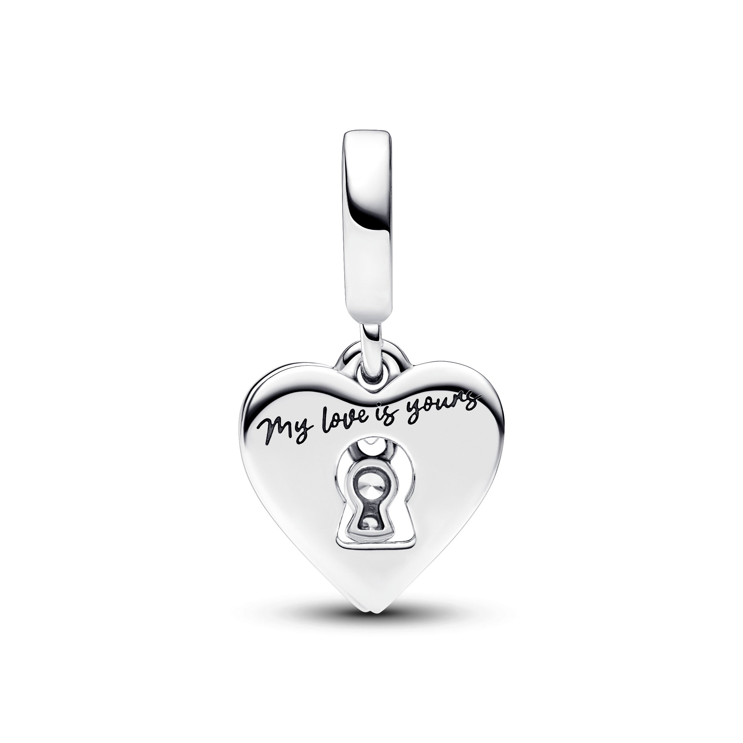 Padlock Heart Sterling Silver Double Dangle With Clear Cubic Zirconia And Red Enamel