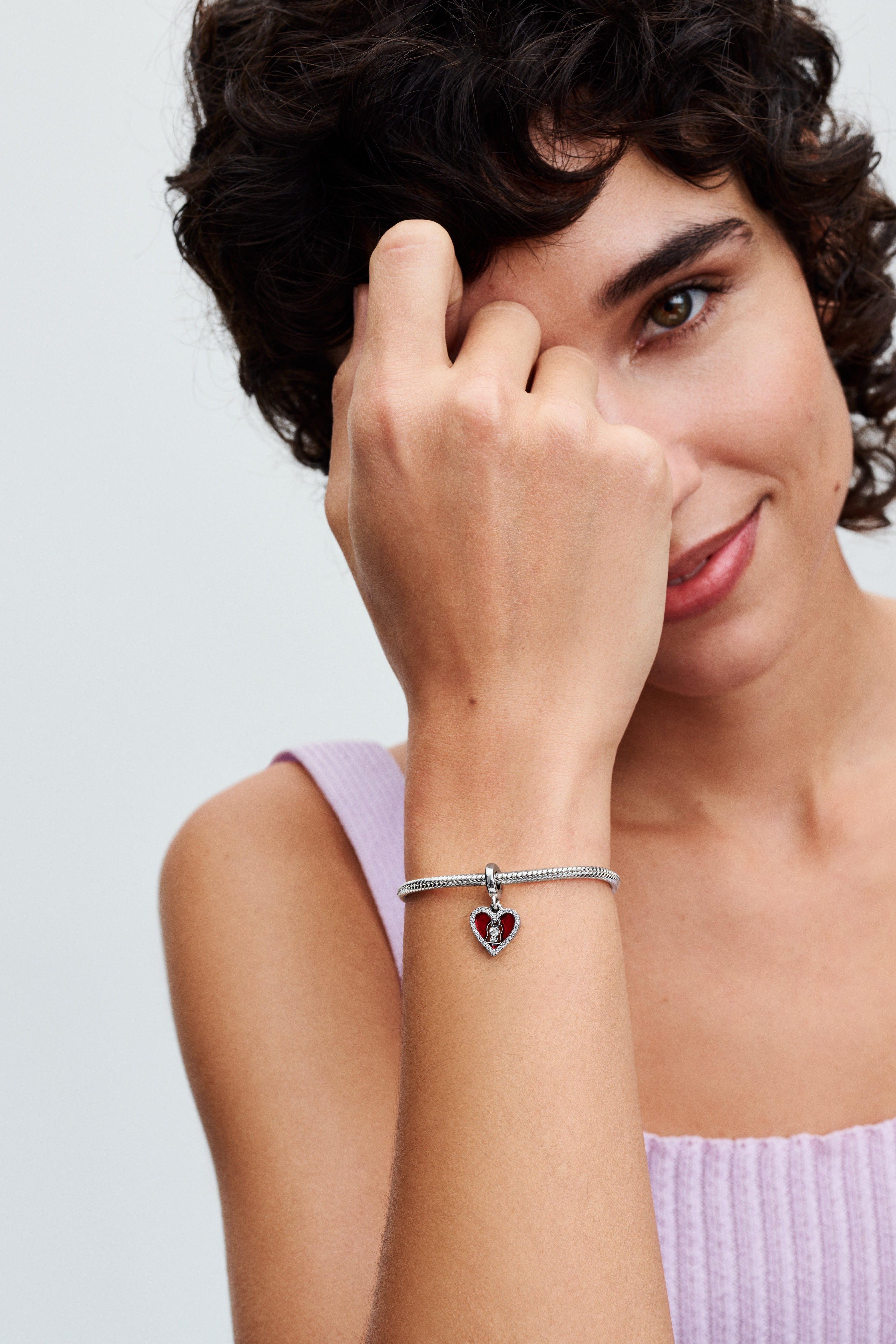 Padlock Heart Sterling Silver Double Dangle With Clear Cubic Zirconia And Red Enamel