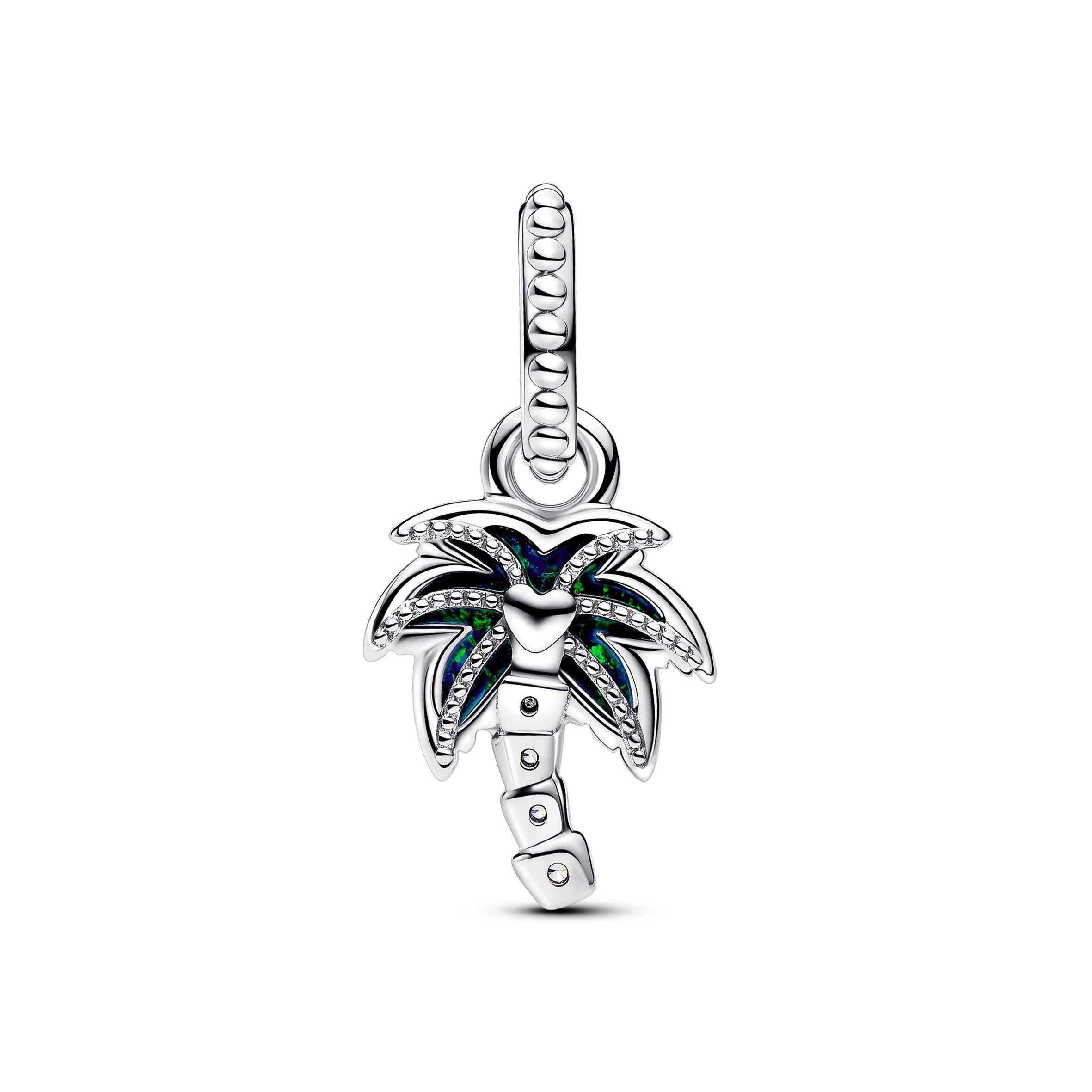 Palm Tree Sterling Silver Dangle With Green Blue Lab-Created Opal And Clear Cubic Zirconia