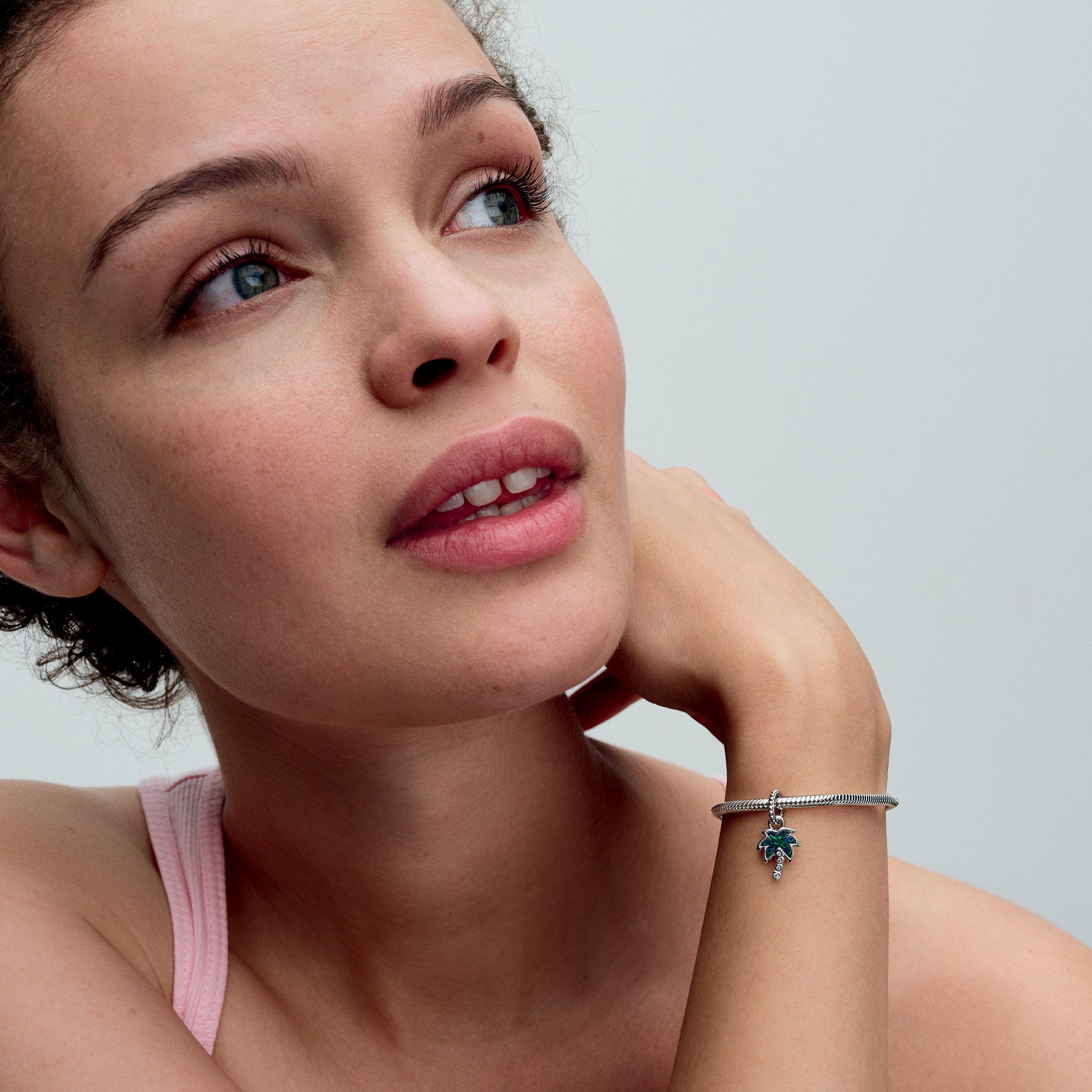 Palm Tree Sterling Silver Dangle With Green Blue Lab-Created Opal And Clear Cubic Zirconia