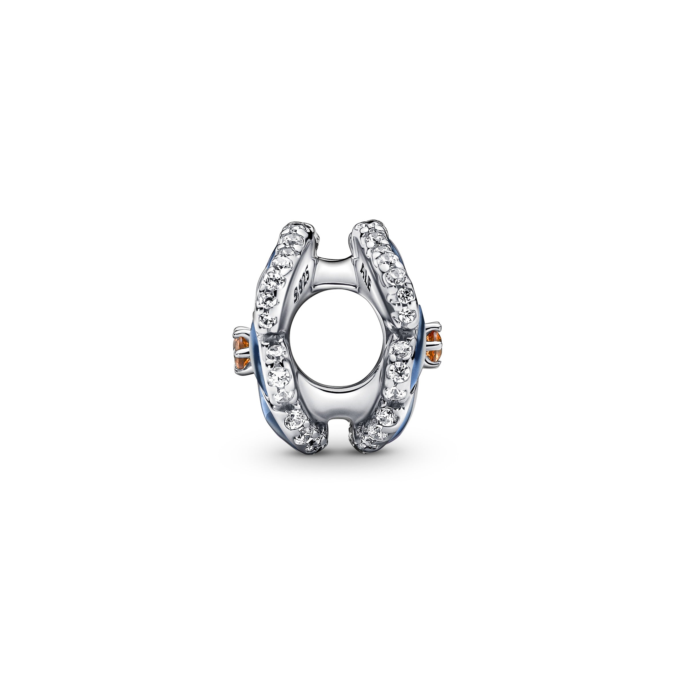 Pansy Sterling Silver Charm With Clear Cubic Zirconia, Burnt Orange Crystal, Shaded Blue And White Enamel