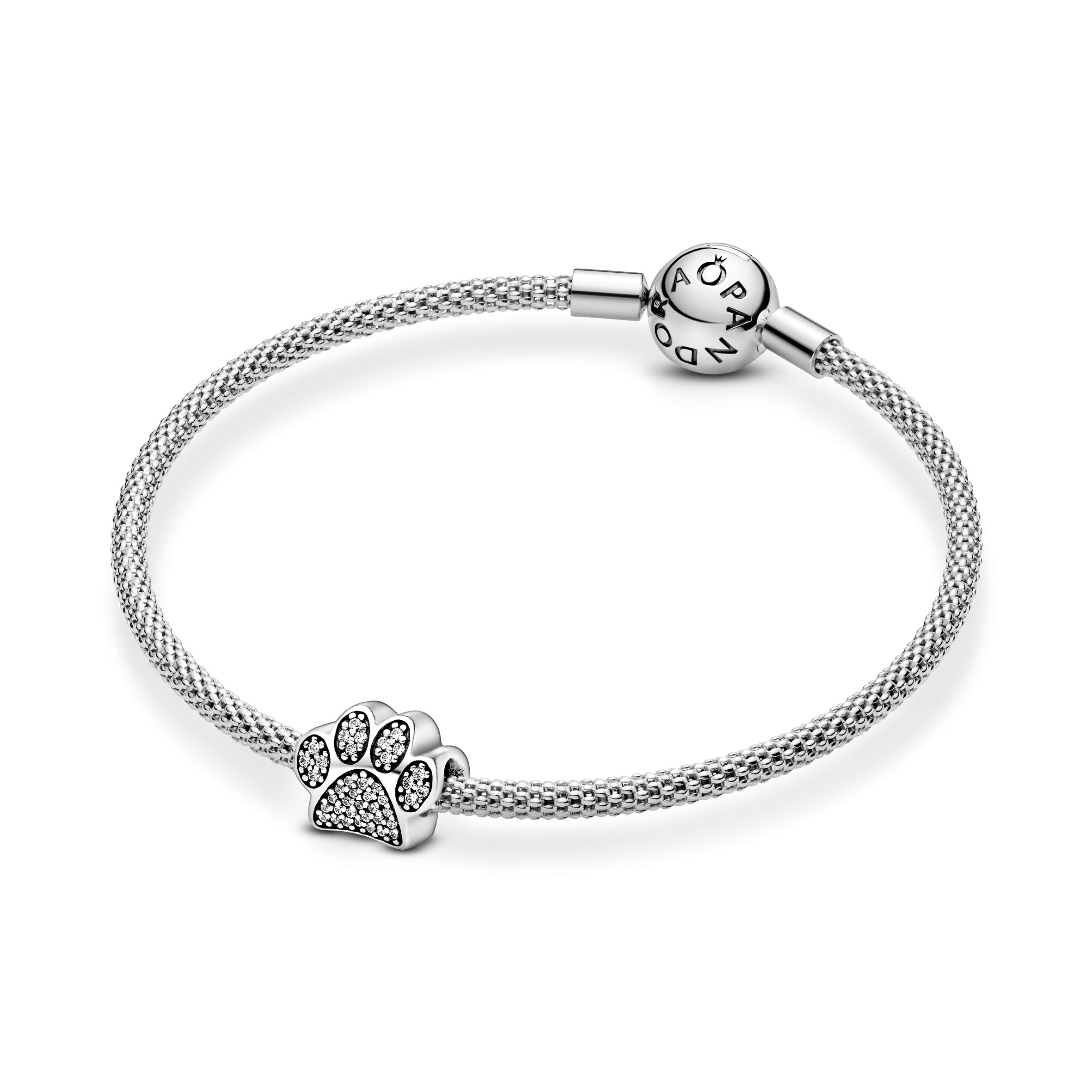Paw Silver Charm With Cubic Zirconia