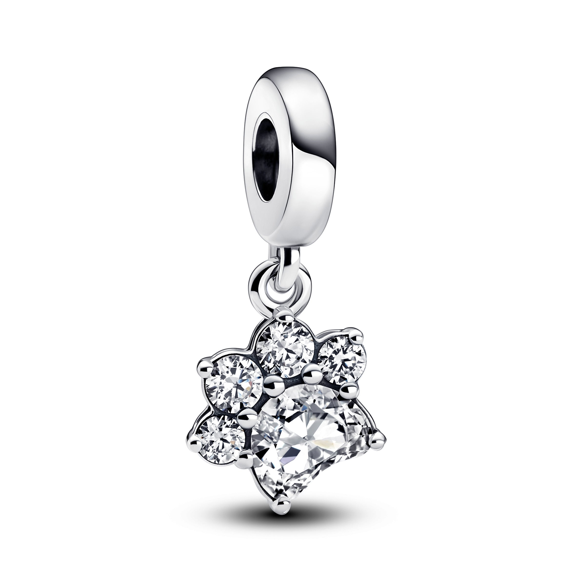 Paw Sterling Silver Dangle With Clear Cubic Zirconia