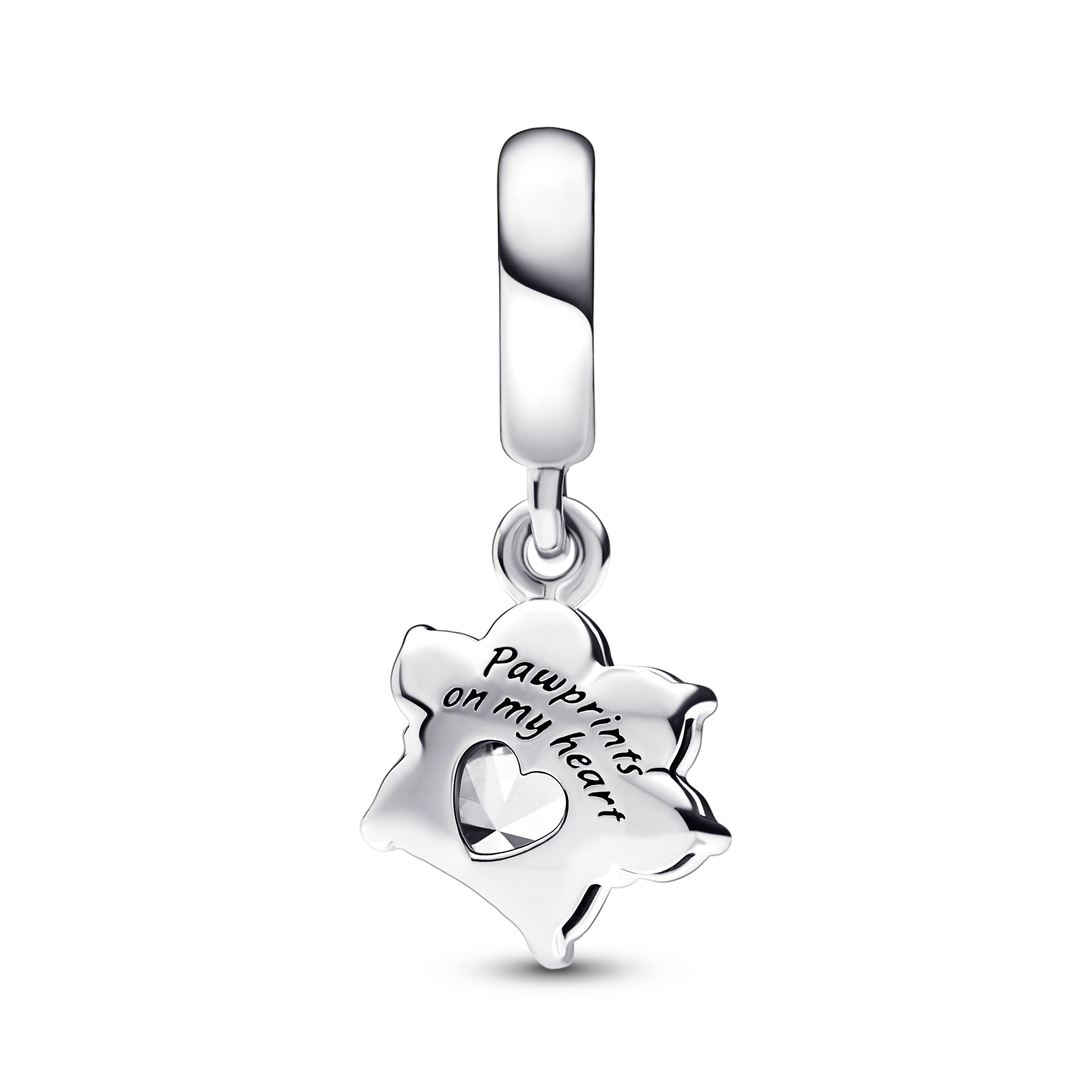 Paw Sterling Silver Dangle With Clear Cubic Zirconia