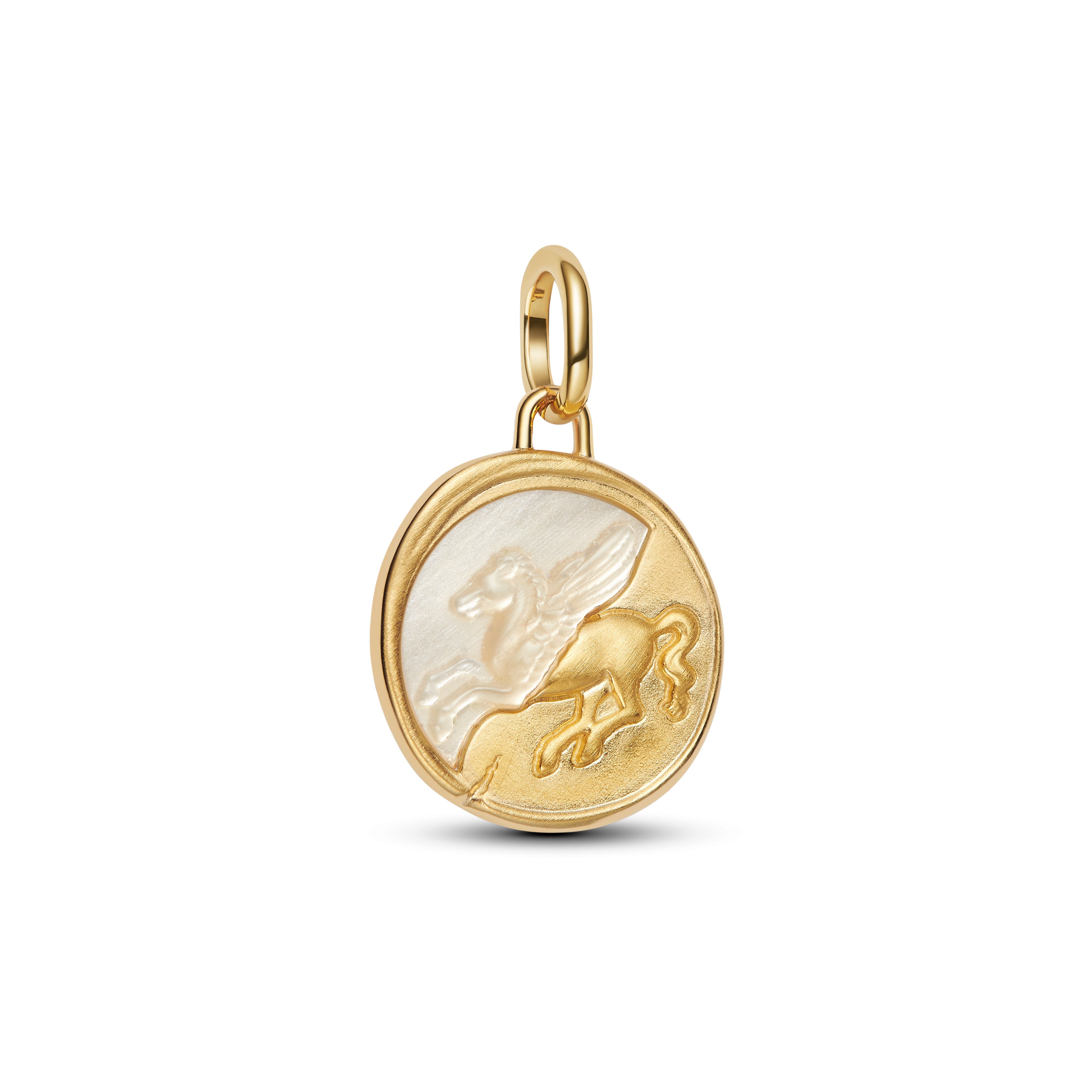 Pegasus 14K Gold-Plated Medallion With Golden White Bioresin Man-Made Mother Of Pearl