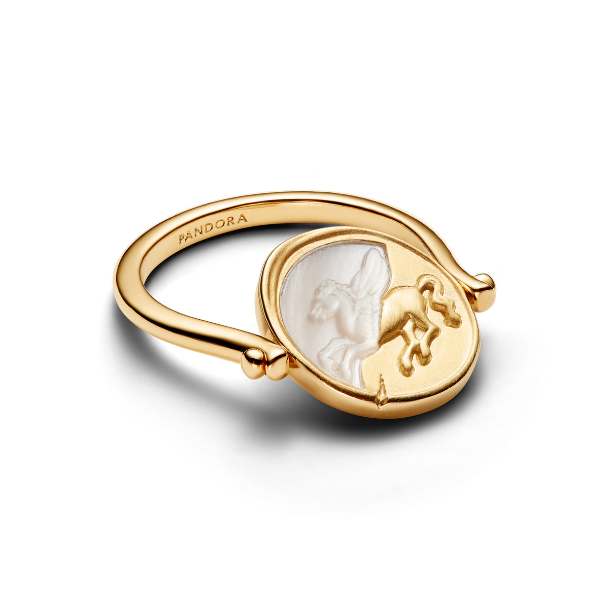Pegasus 14K Gold-Plated Spinnable Ring With Golden White Bioresin Man-Made Mother Of Pearl