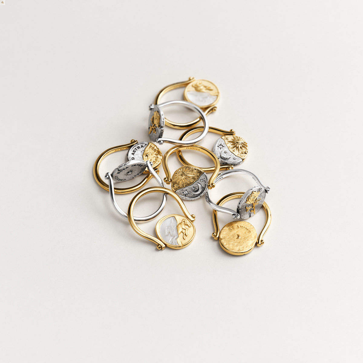 Pegasus 14K Gold-Plated Spinnable Ring With Golden White Bioresin Man-Made Mother Of Pearl