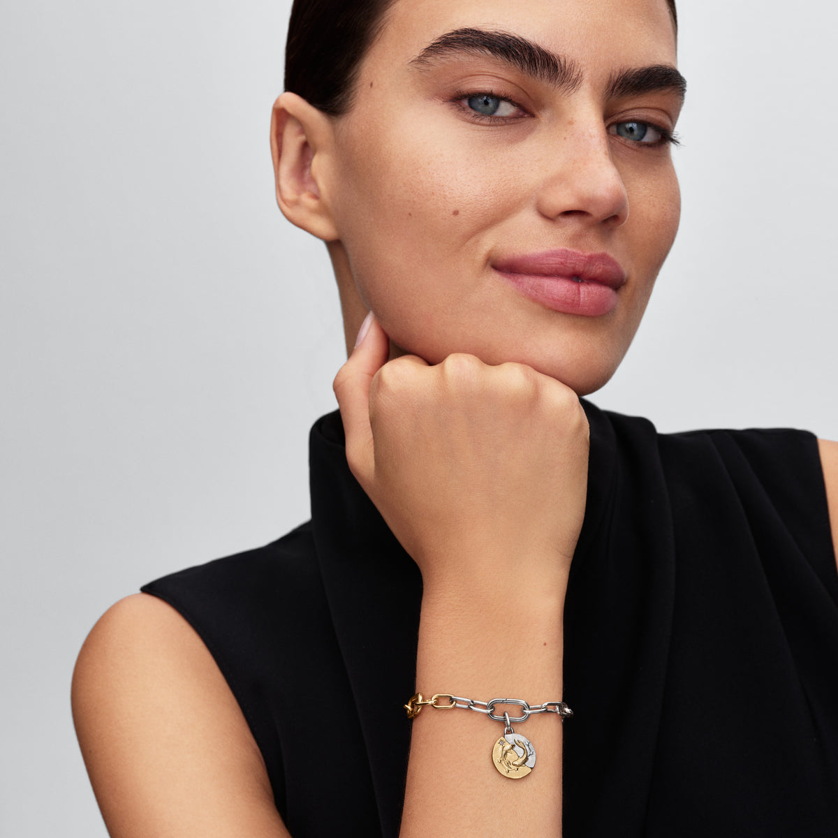 Pisces Sterling Silver And 14K Gold-Plated Medallion With Clear Cubic Zirconia