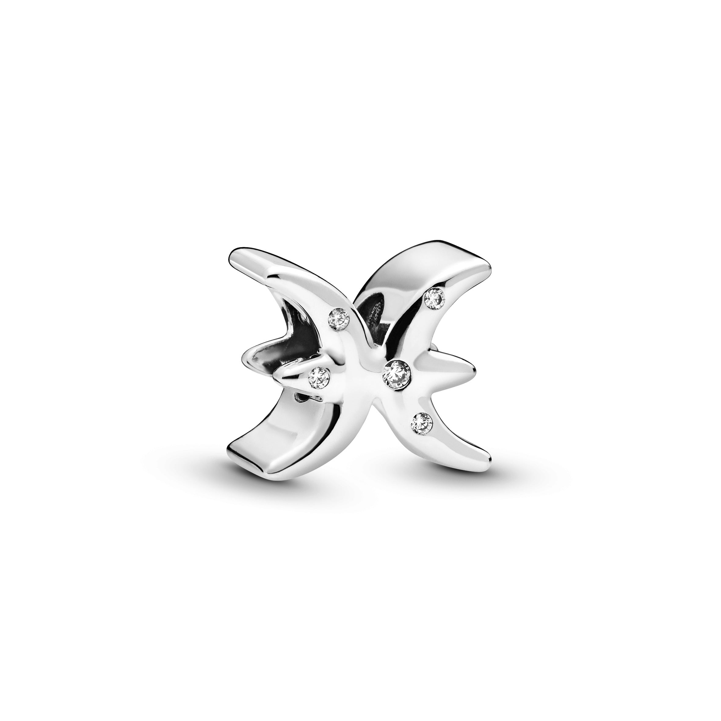 Pisces Sterling Silver Charm With Clear Cubic Zirconia