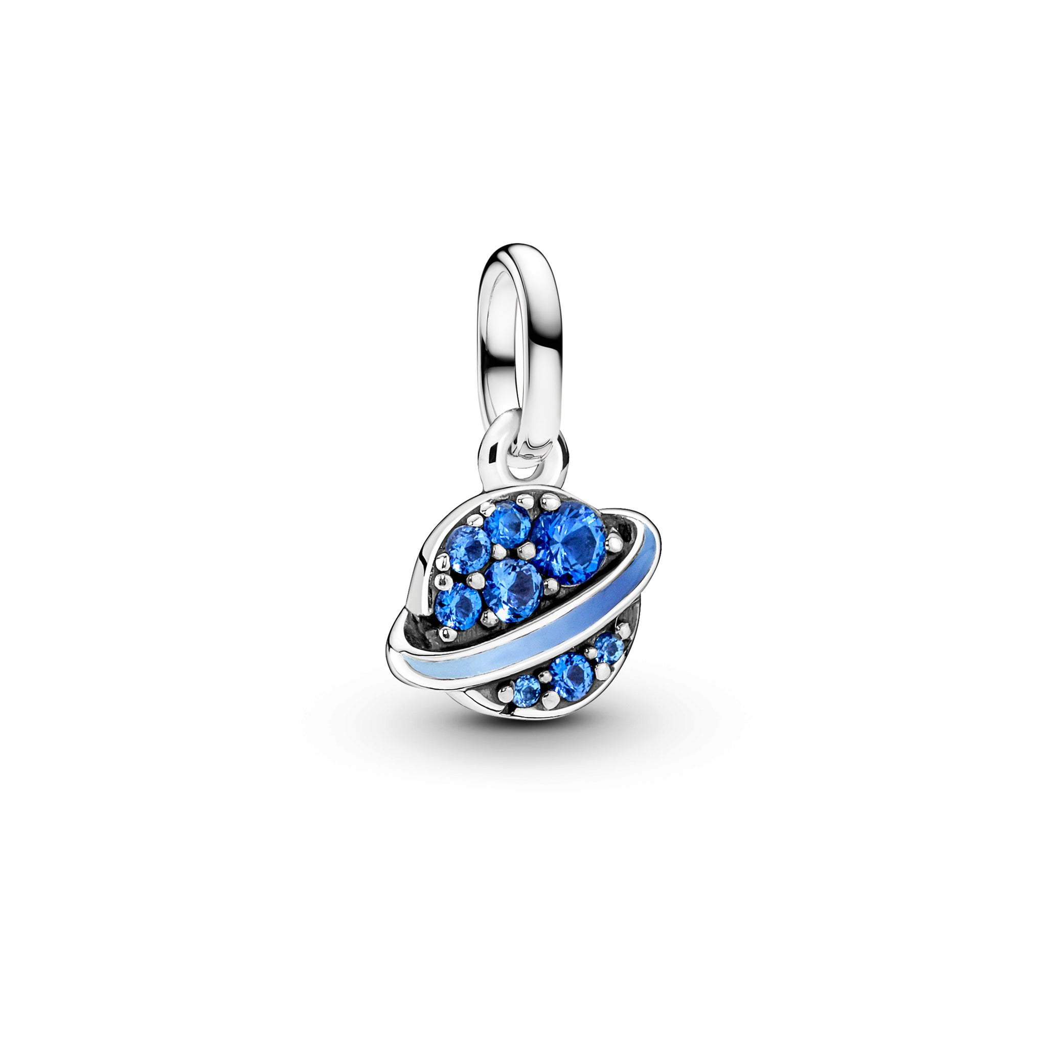 Planet Sterling Silver Mini Dangle With Sea Blue Crystal And Shaded Blue To Light Blue Enamel