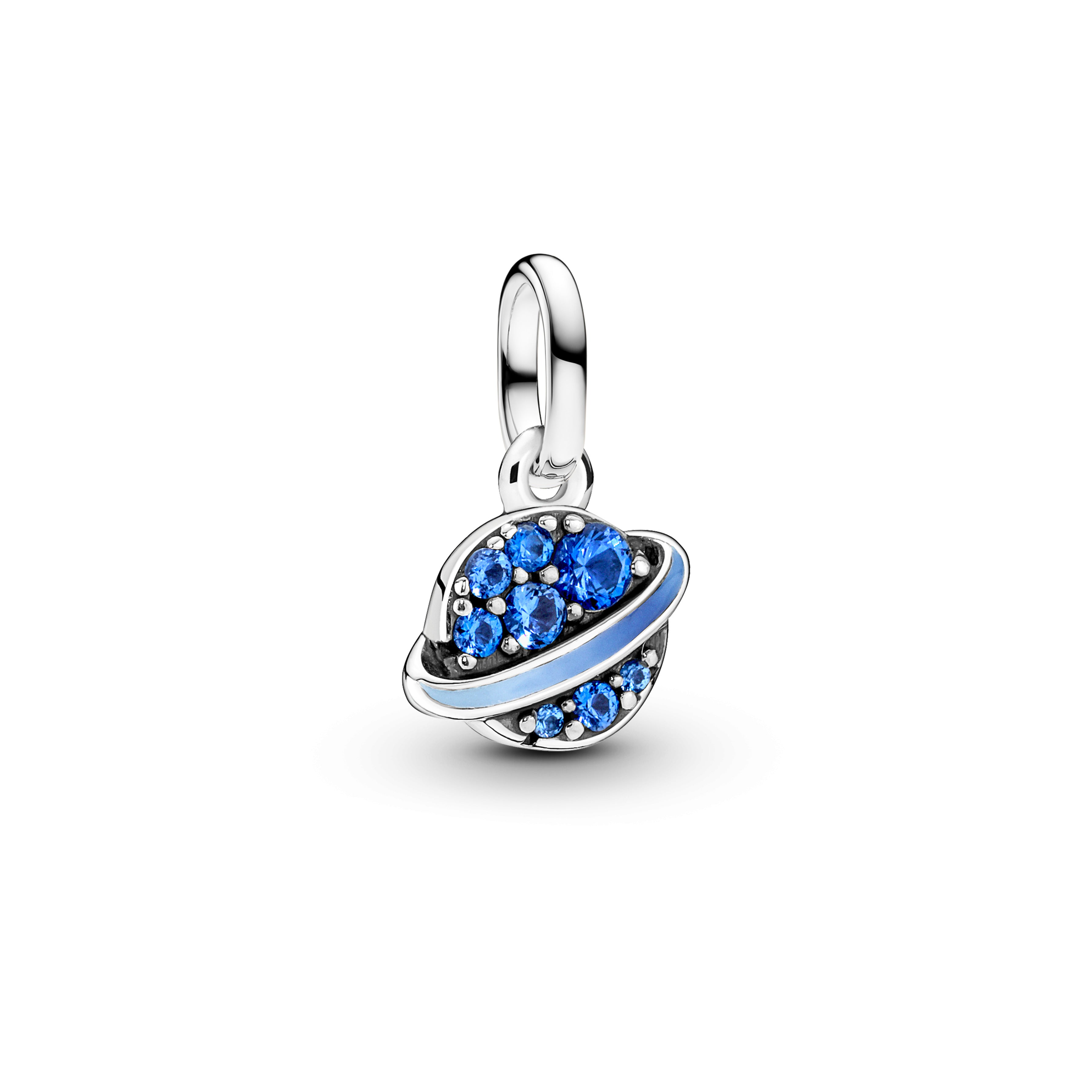 Planet Sterling Silver Mini Dangle With Sea Blue Crystal And Shaded Blue To Light Blue Enamel