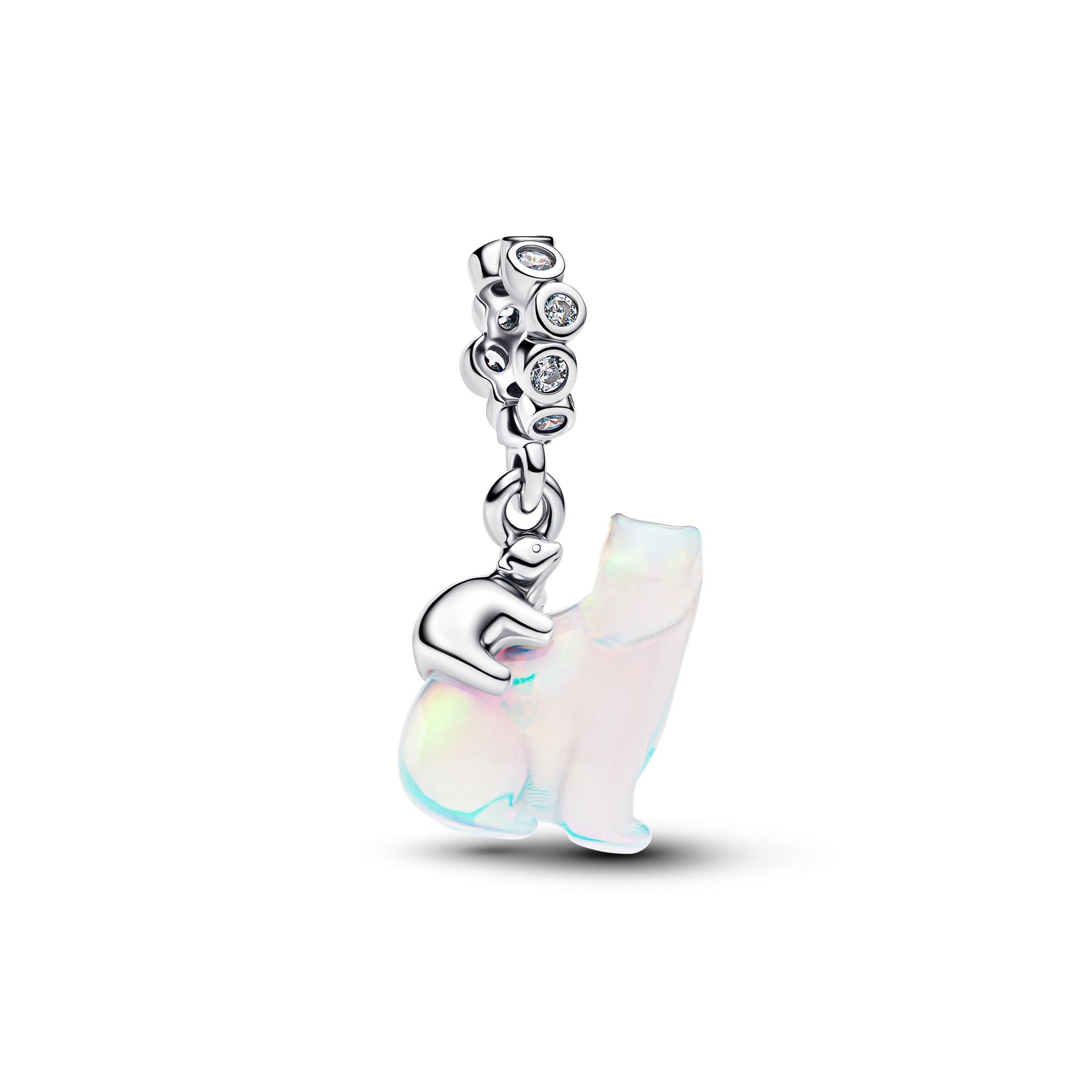 Polarbears Sterling Silver Dangle With Clear Cubic Zirconia And Aurora Lab-Grown Opal Resin