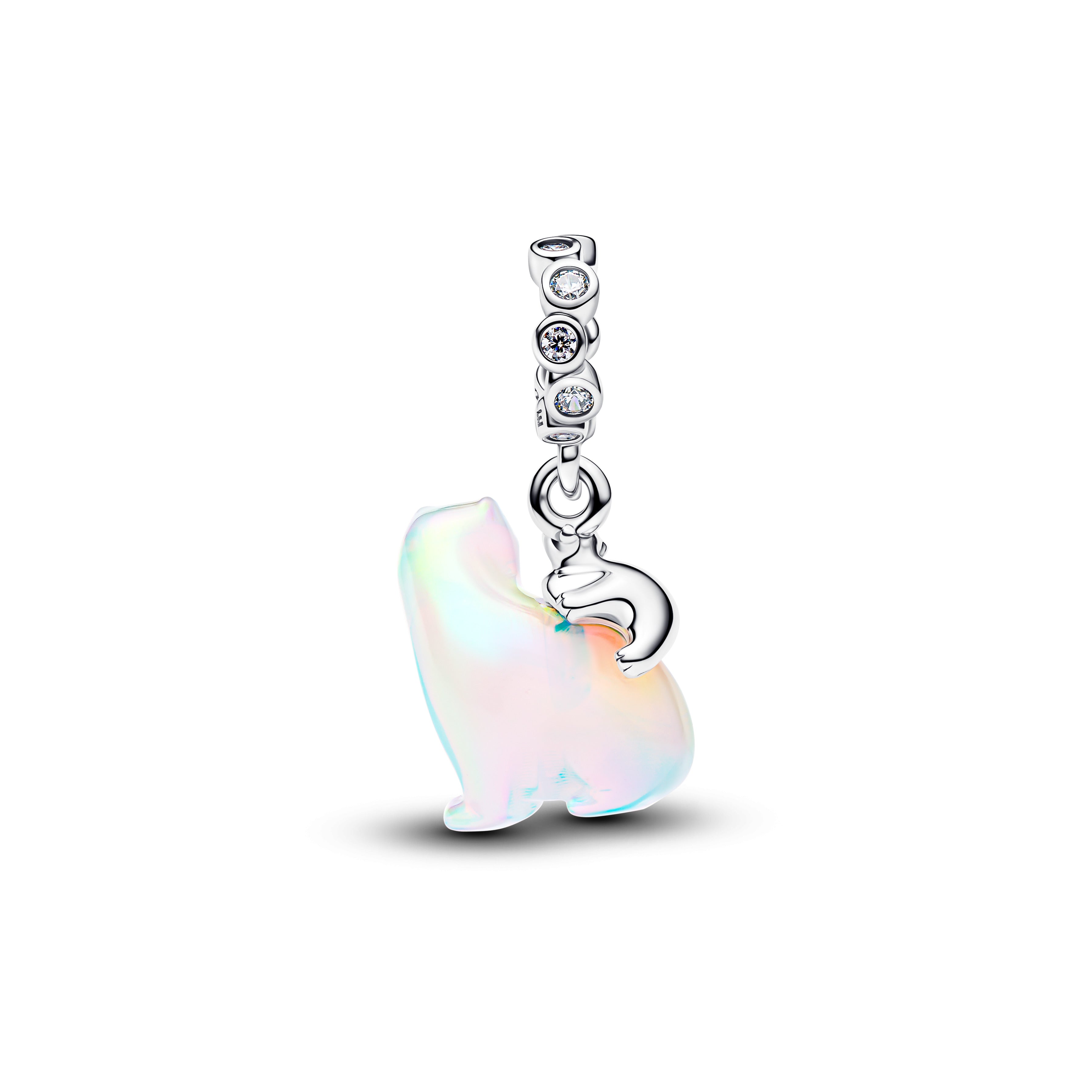 Polarbears Sterling Silver Dangle With Clear Cubic Zirconia And Aurora Lab-Grown Opal Resin