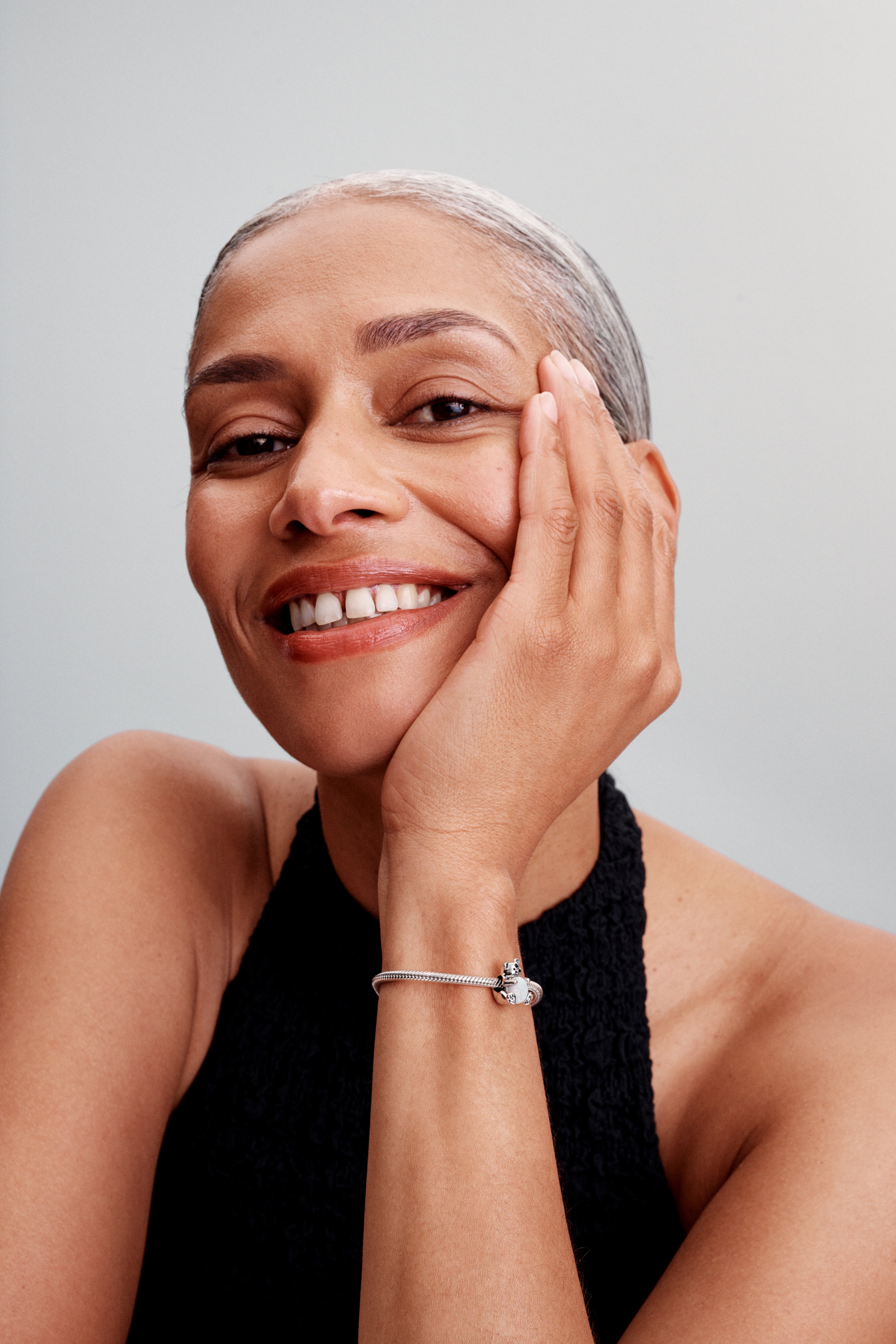 Polar Bear Sterling Silver Charm With White Lab-Created Opal And Black Enamel