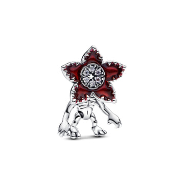 Project Red Sterling Silver Charm With Clear Cubic Zirconia, Black And Pearlescent Red Enamel