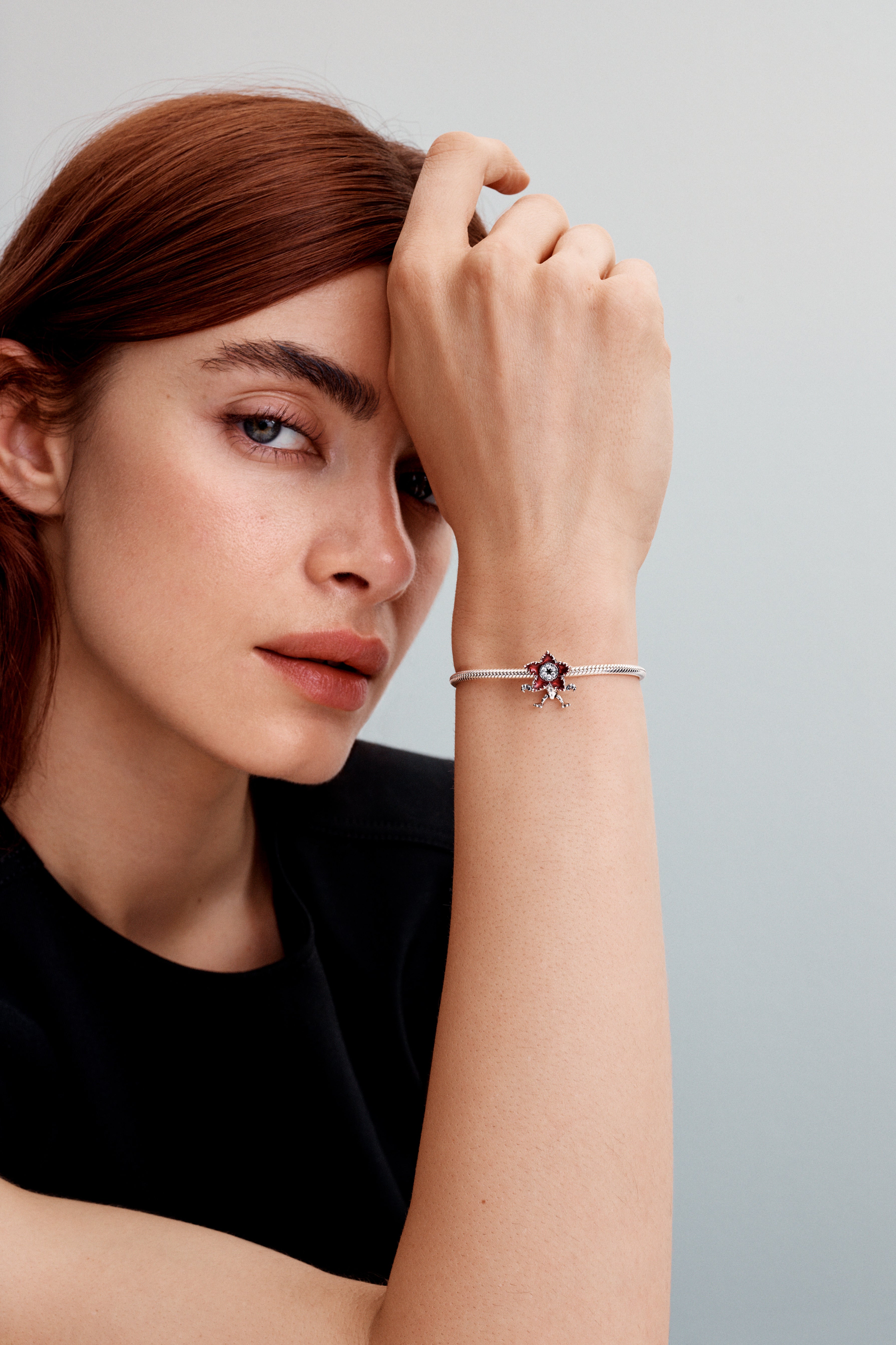 Project Red Sterling Silver Charm With Clear Cubic Zirconia, Black And Pearlescent Red Enamel