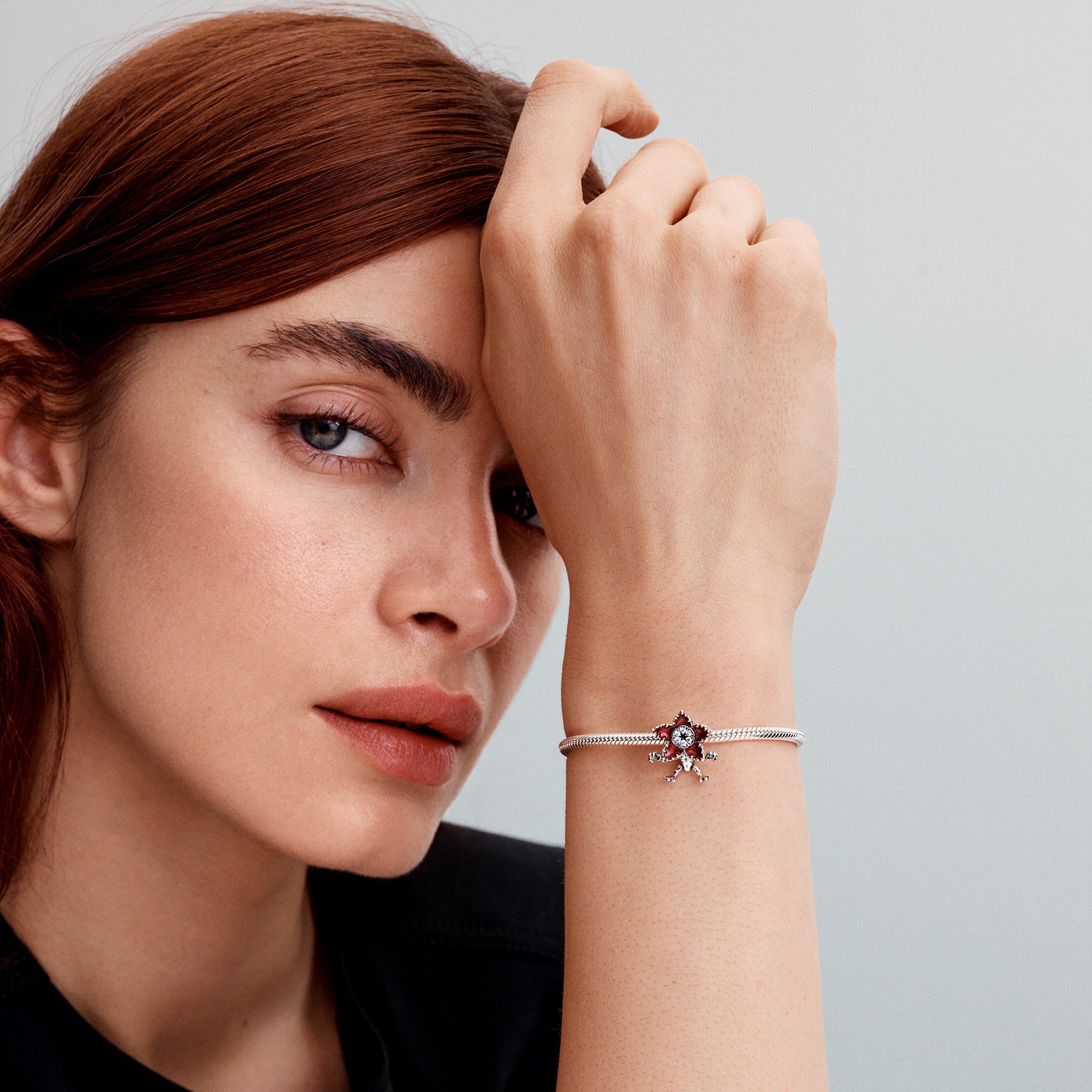 Project Red Sterling Silver Charm With Clear Cubic Zirconia, Black And Pearlescent Red Enamel