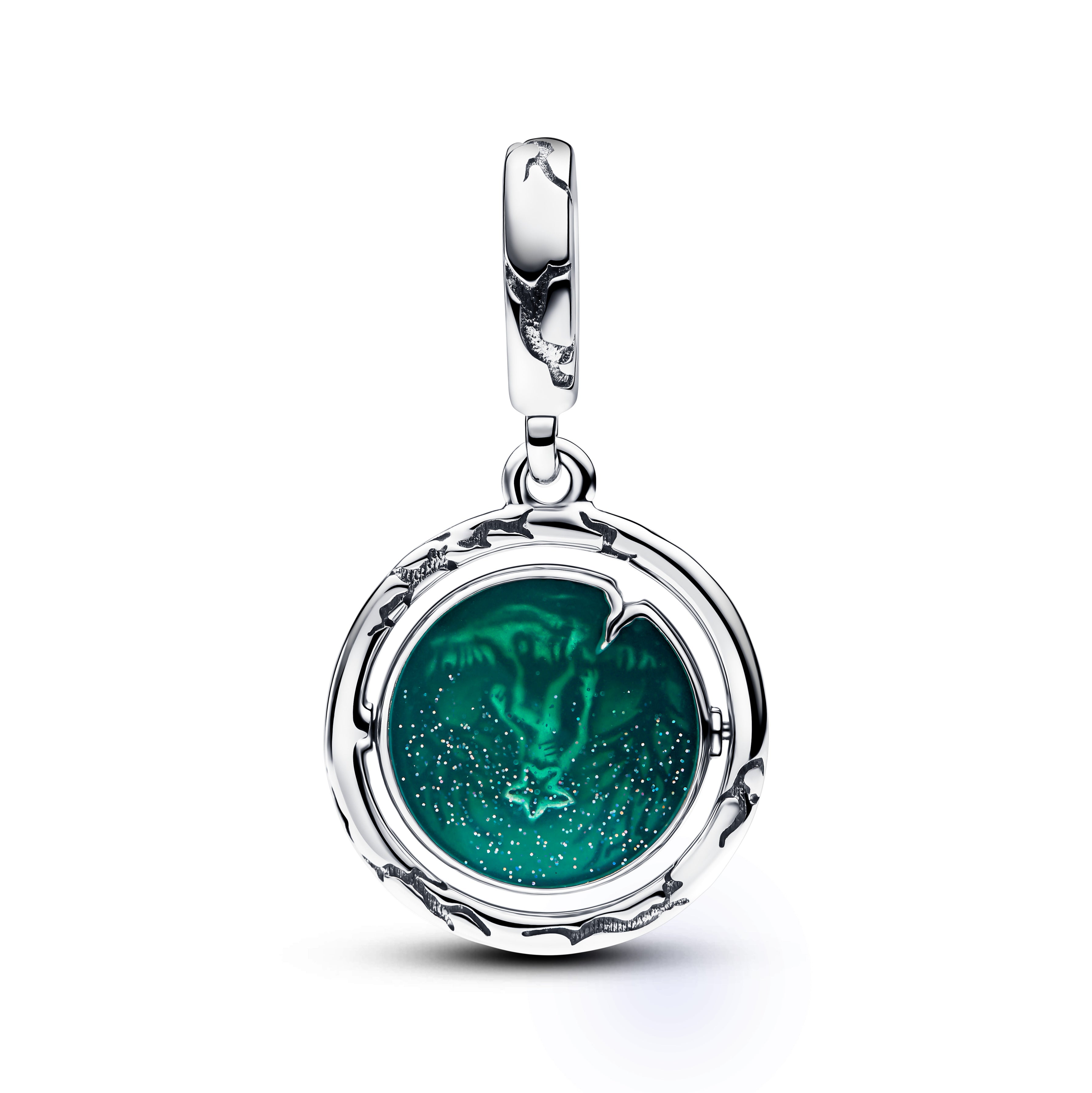 Project Red Sterling Silver Spinning Dangle With Glow In The Dark Glittery Green And  Glittery Red Enamel