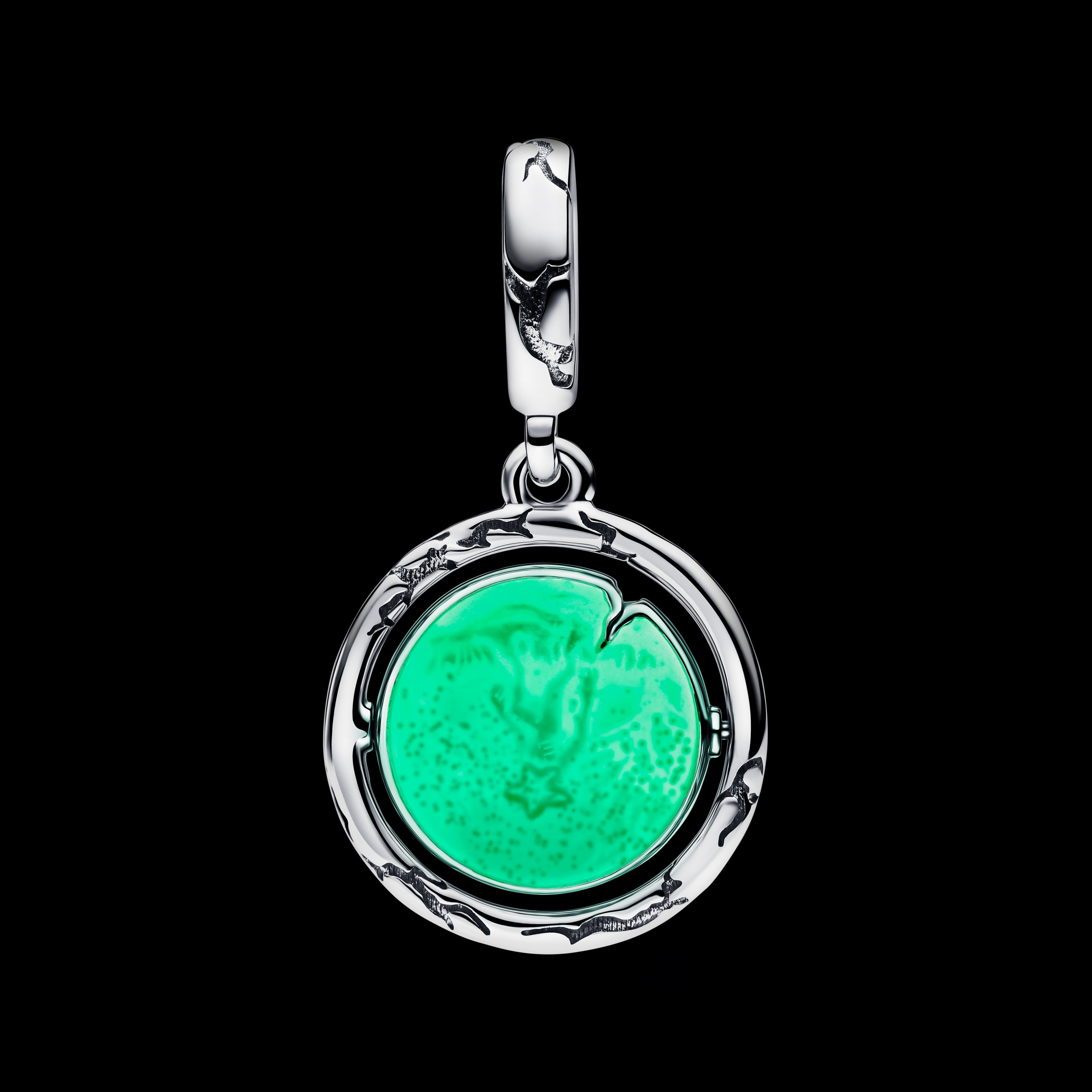 Project Red Sterling Silver Spinning Dangle With Glow In The Dark Glittery Green And  Glittery Red Enamel