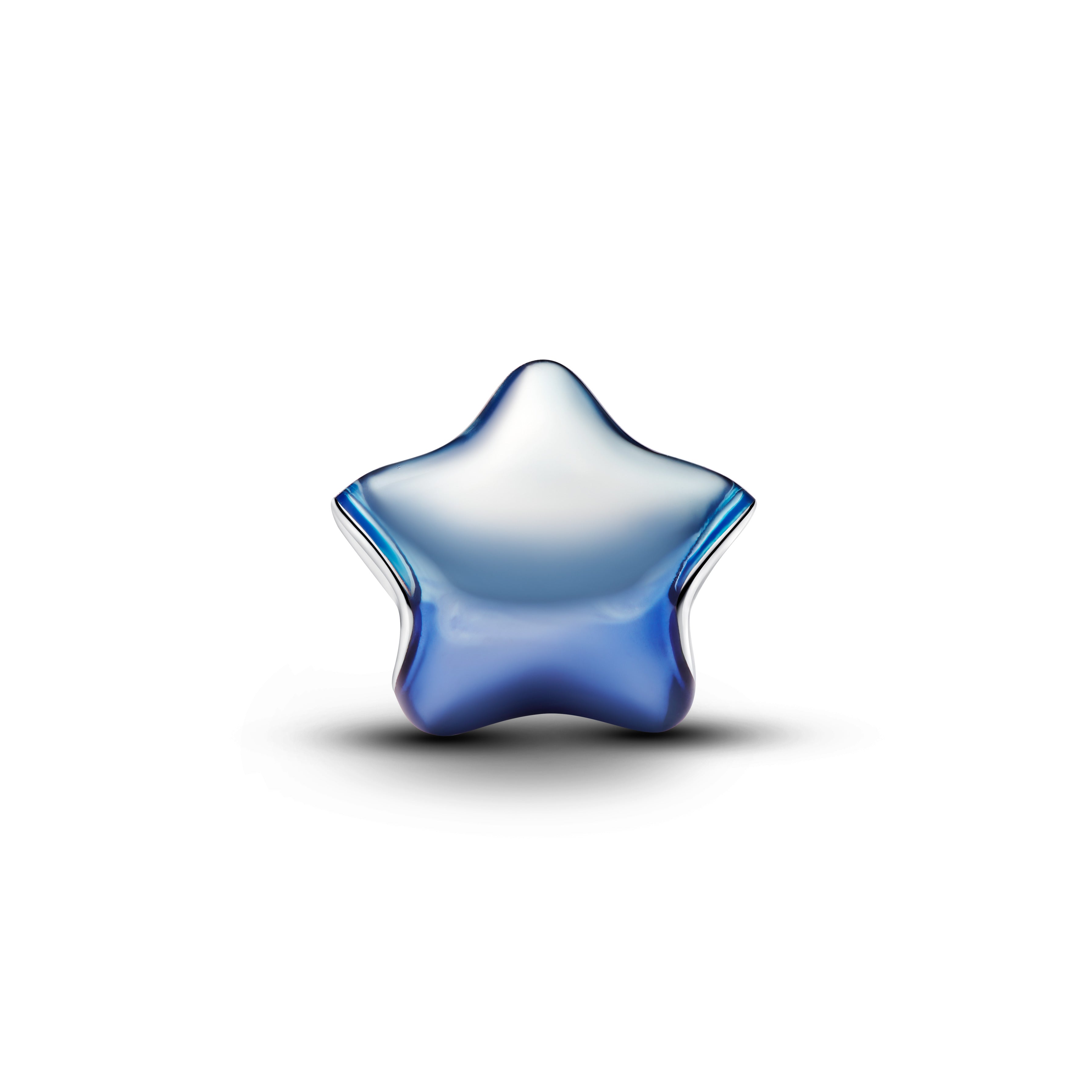 Puffy Star Sterling Silver Charm With Blue Enamel