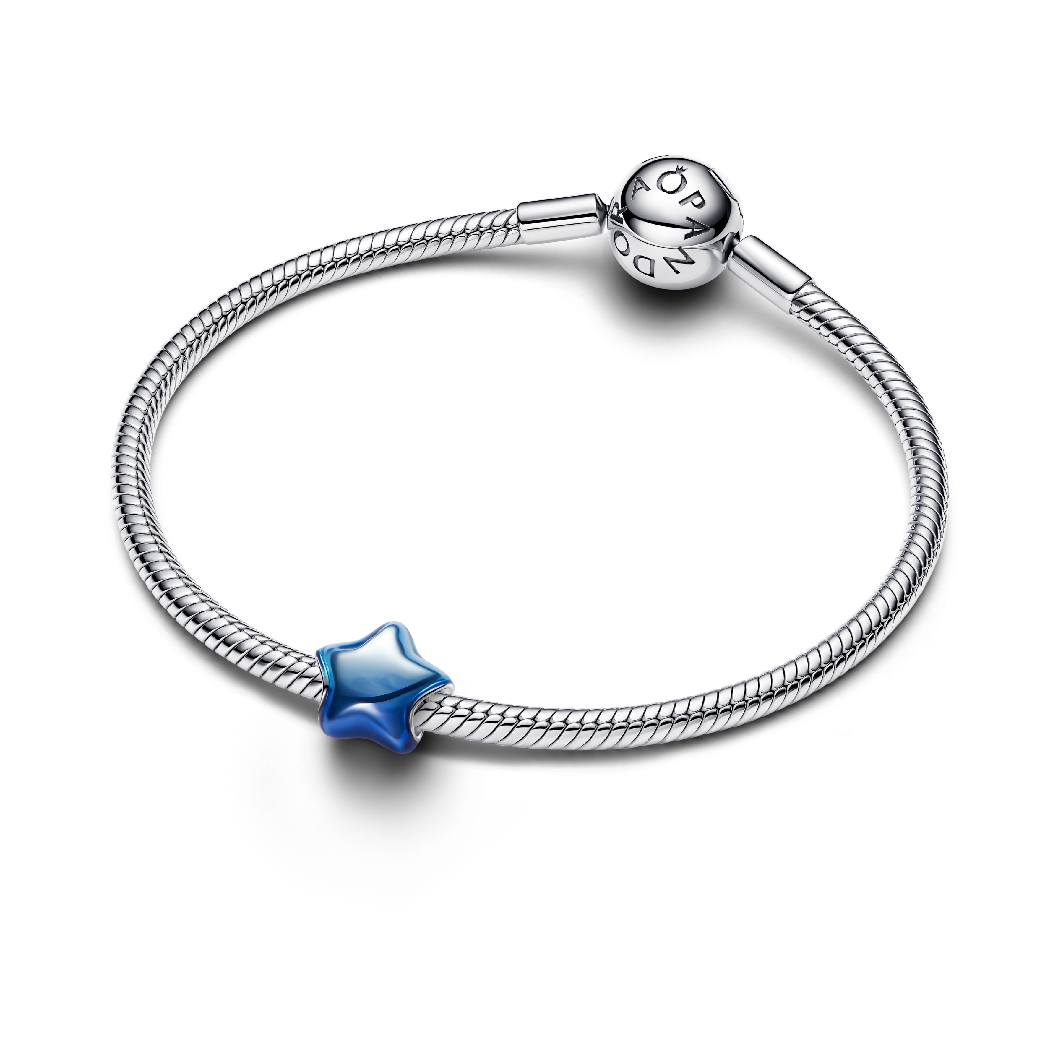 Puffy Star Sterling Silver Charm With Blue Enamel