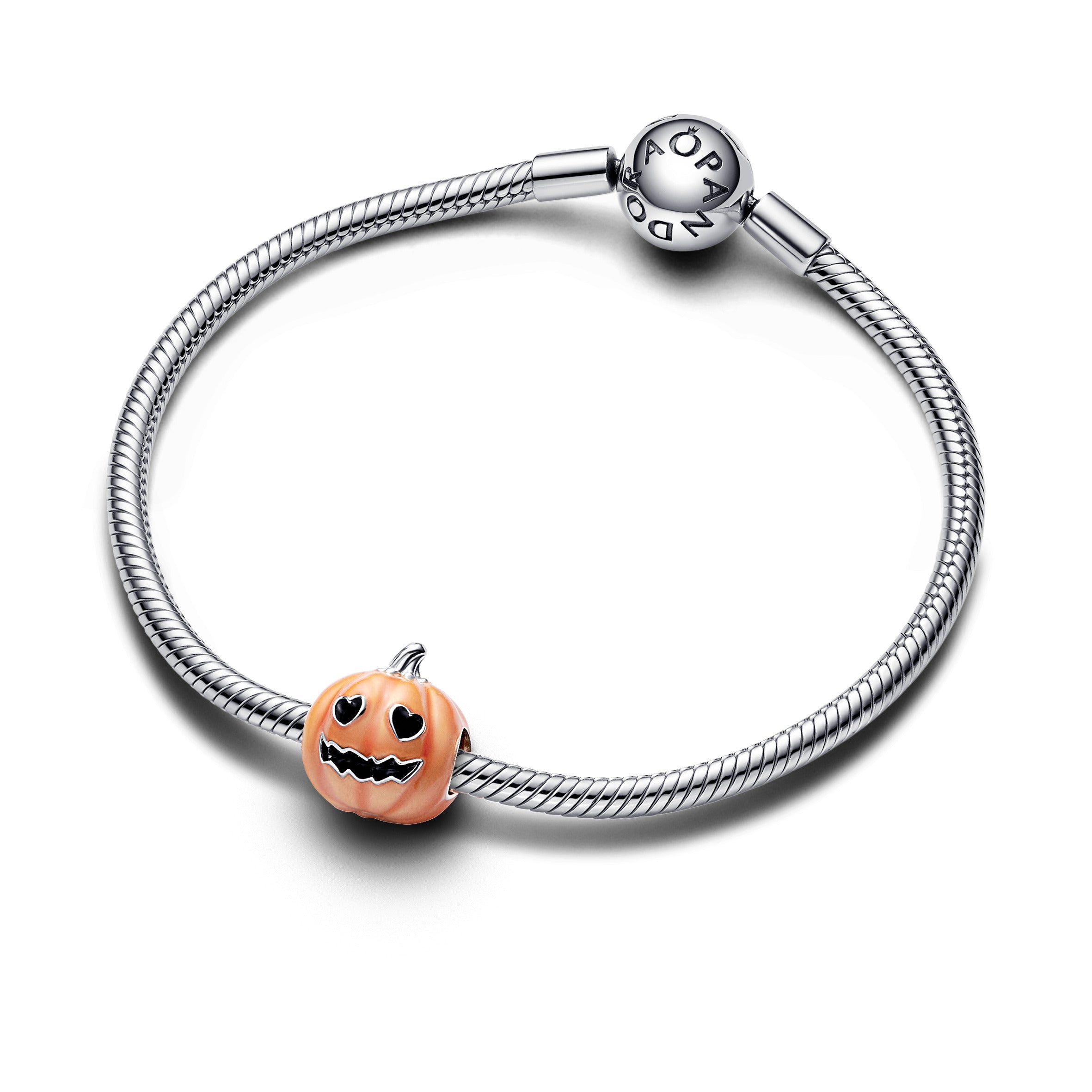 Pumpkin Sterling Silver Charm With Glow In The Dark Transparent Orange Enamel