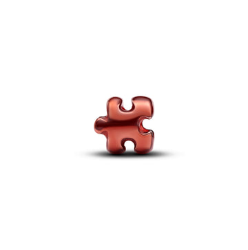 Puzzle Sterling Silver Mini Charm With Orange Enamel