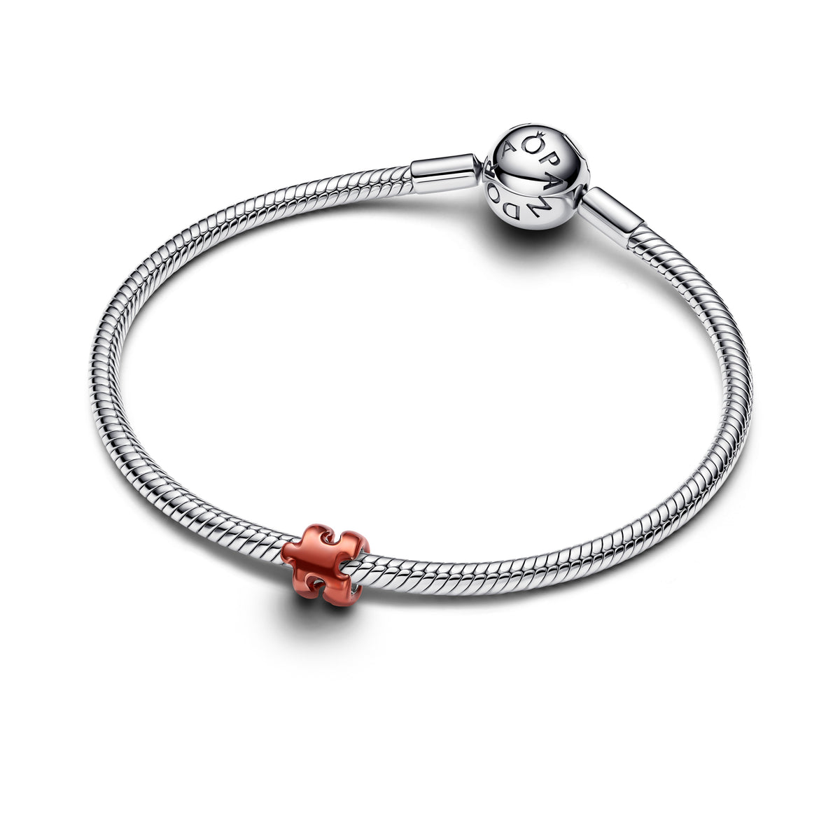Puzzle Sterling Silver Mini Charm With Orange Enamel