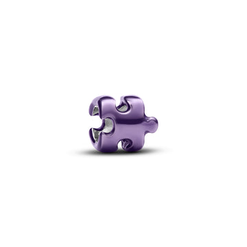Puzzle Sterling Silver Mini Charm With Purple Enamel