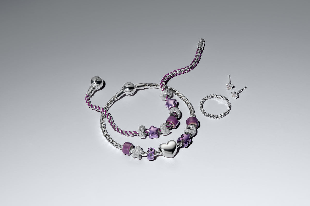 Puzzle Sterling Silver Mini Charm With Purple Enamel