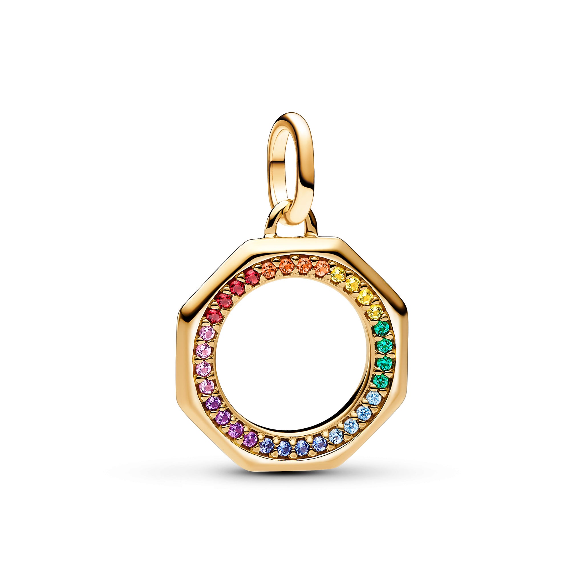 Rainbow 14K Gold-Plated Medallion With Green, Pink, Blue, Red, Purple, Orange And Yellow Crystal