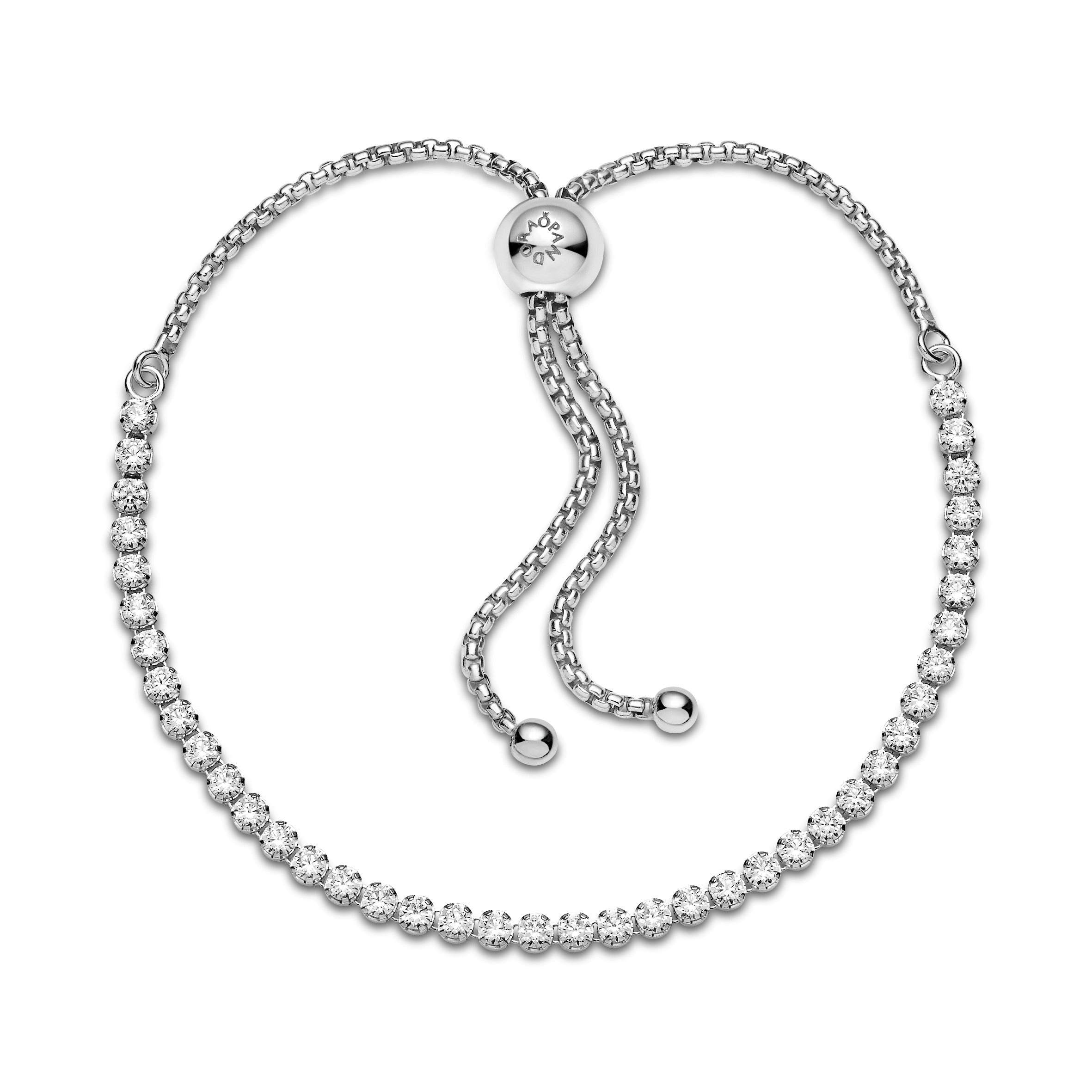 Rhodium Plated Sterling Silver Bracelet With Clear Cubic Zirconia