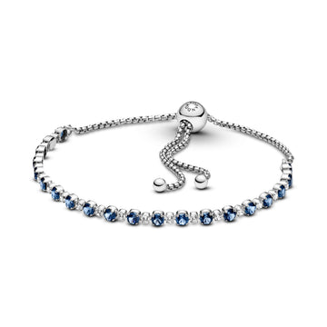 Rhodium Plated Sterling Silver Bracelet With Moonlight Blue Crystal And Clear Cubic Zirconia